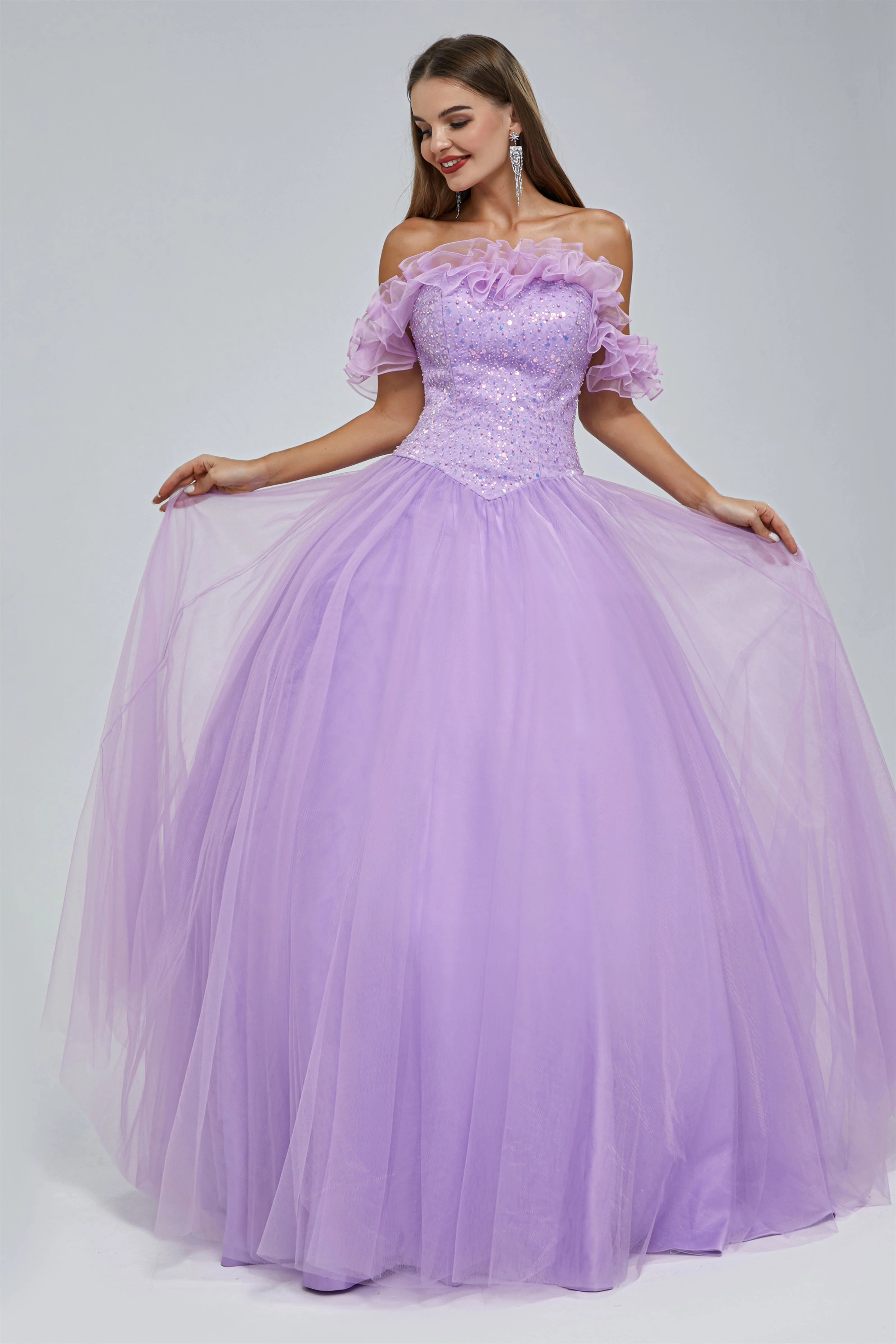 Ball Gown Strapless Tulle Sequined Beaded Floor-length Sleeveless Open Back Prom Dress - Image 4