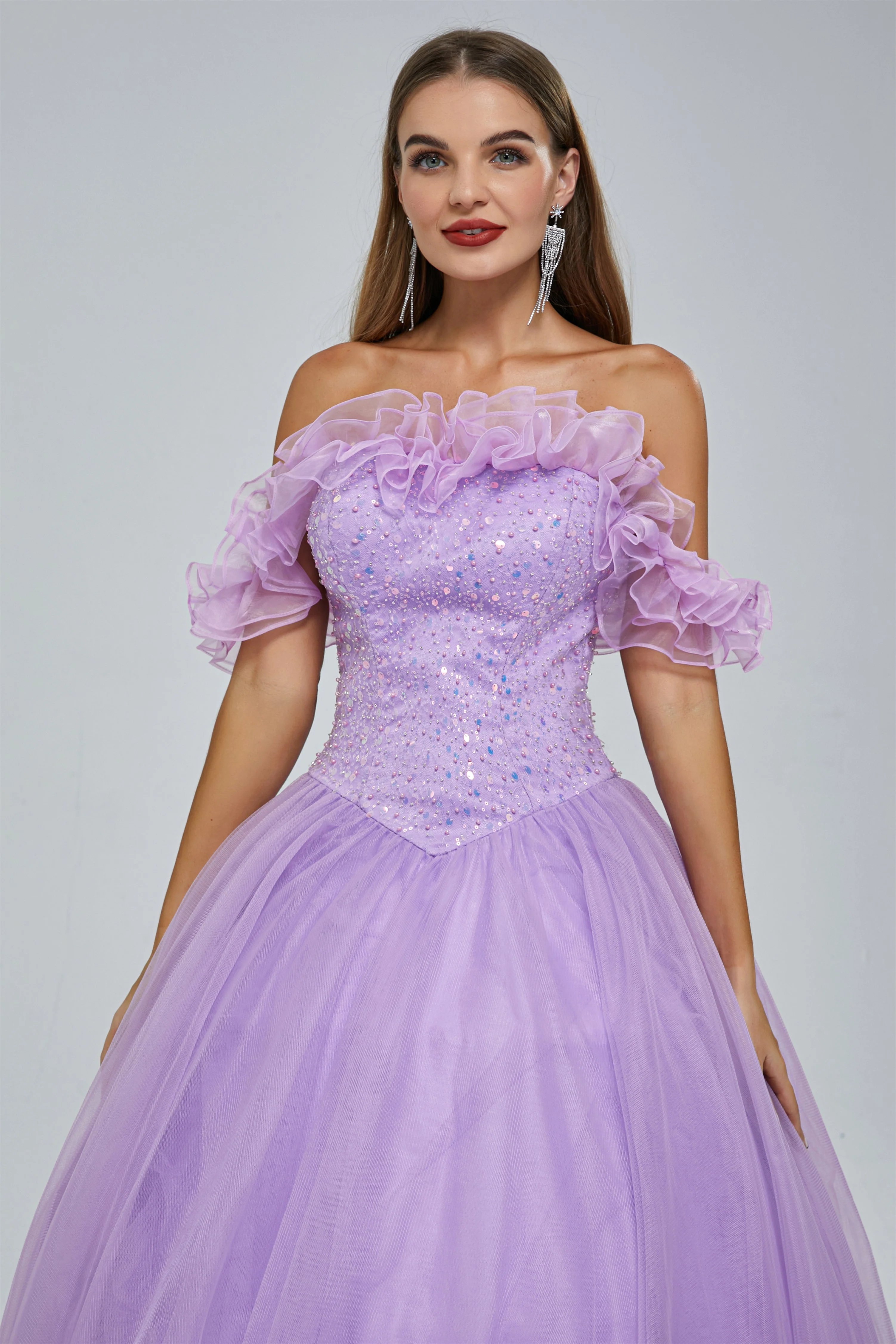 Ball Gown Strapless Tulle Sequined Beaded Floor-length Sleeveless Open Back Prom Dress - Image 5