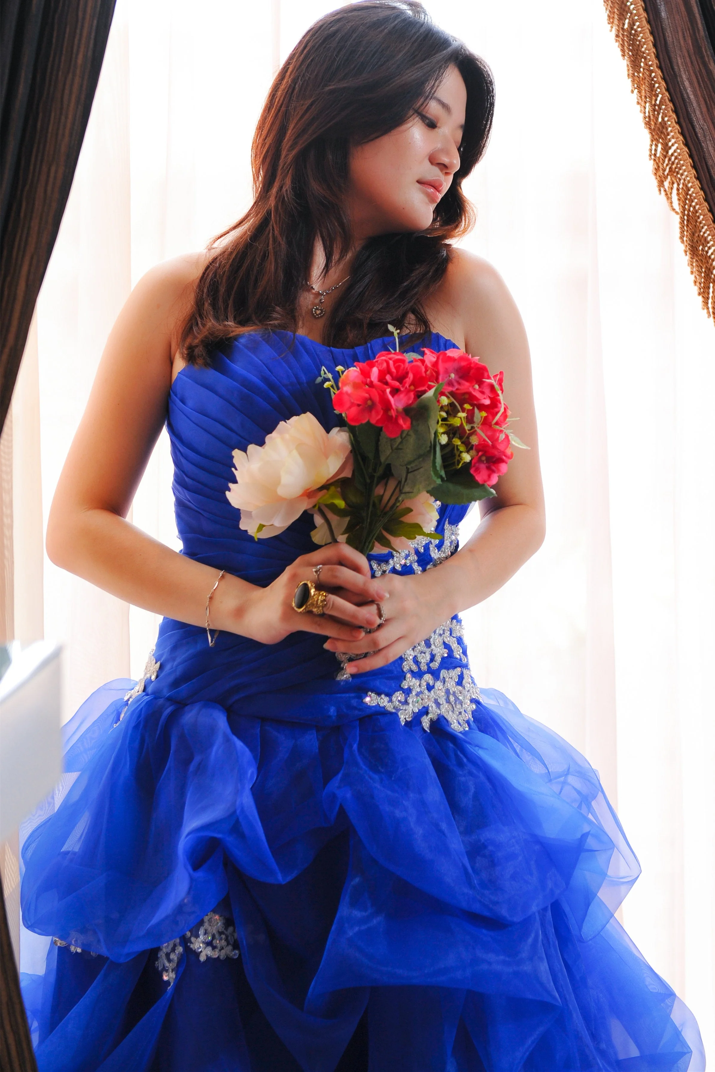Ball Gown Sweetheart Floor Length Organza Beading Prom Dress - Image 11