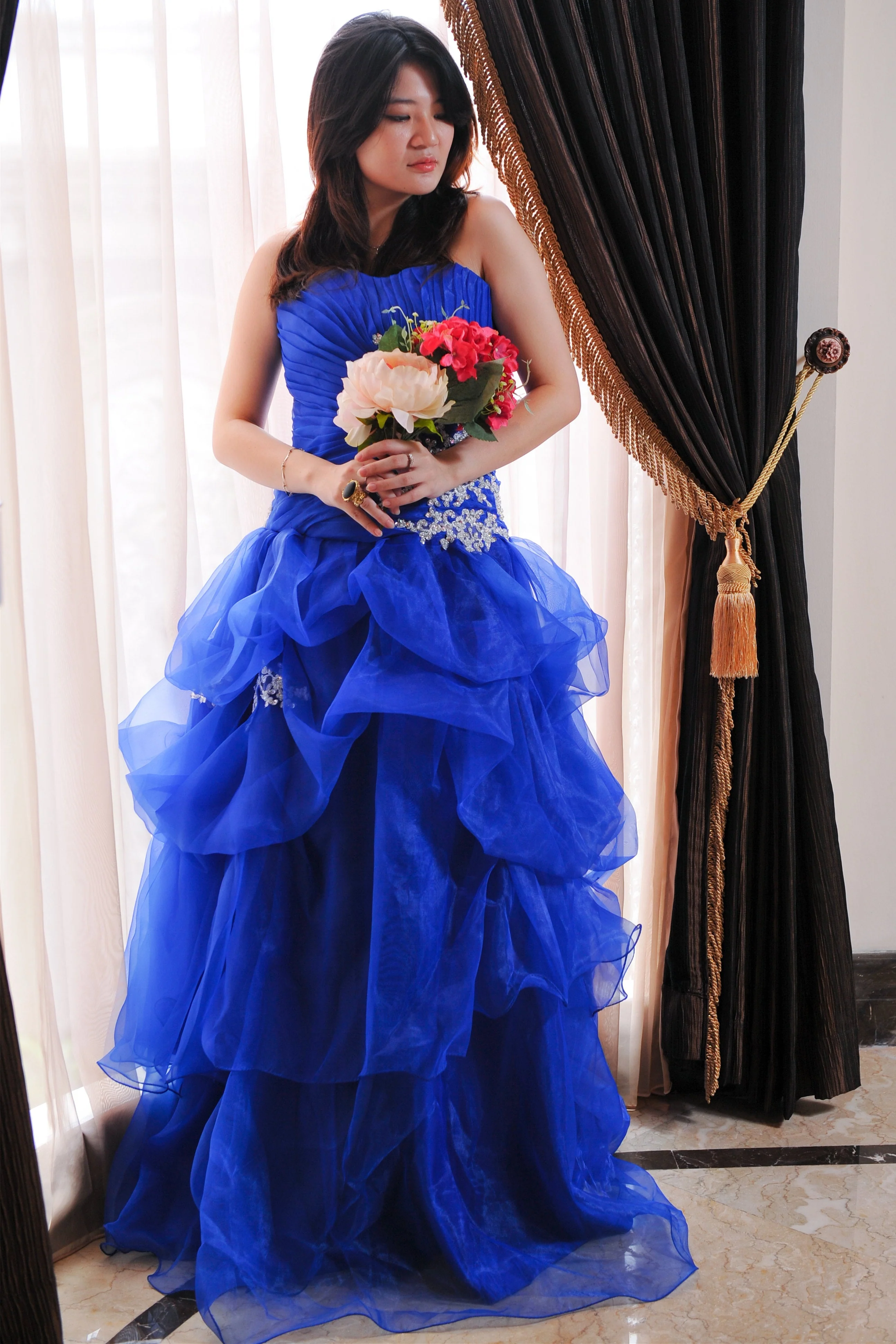 Ball Gown Sweetheart Floor Length Organza Beading Prom Dress - Image 12