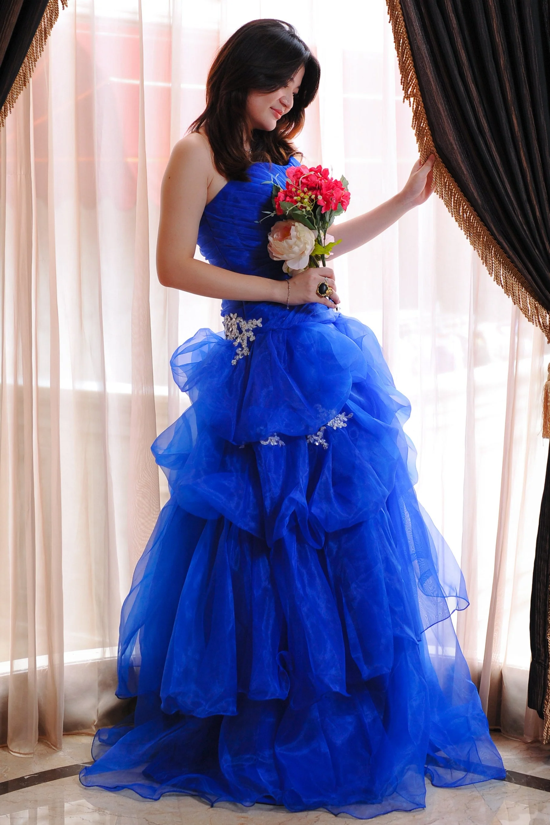 Ball Gown Sweetheart Floor Length Organza Beading Prom Dress - Image 8