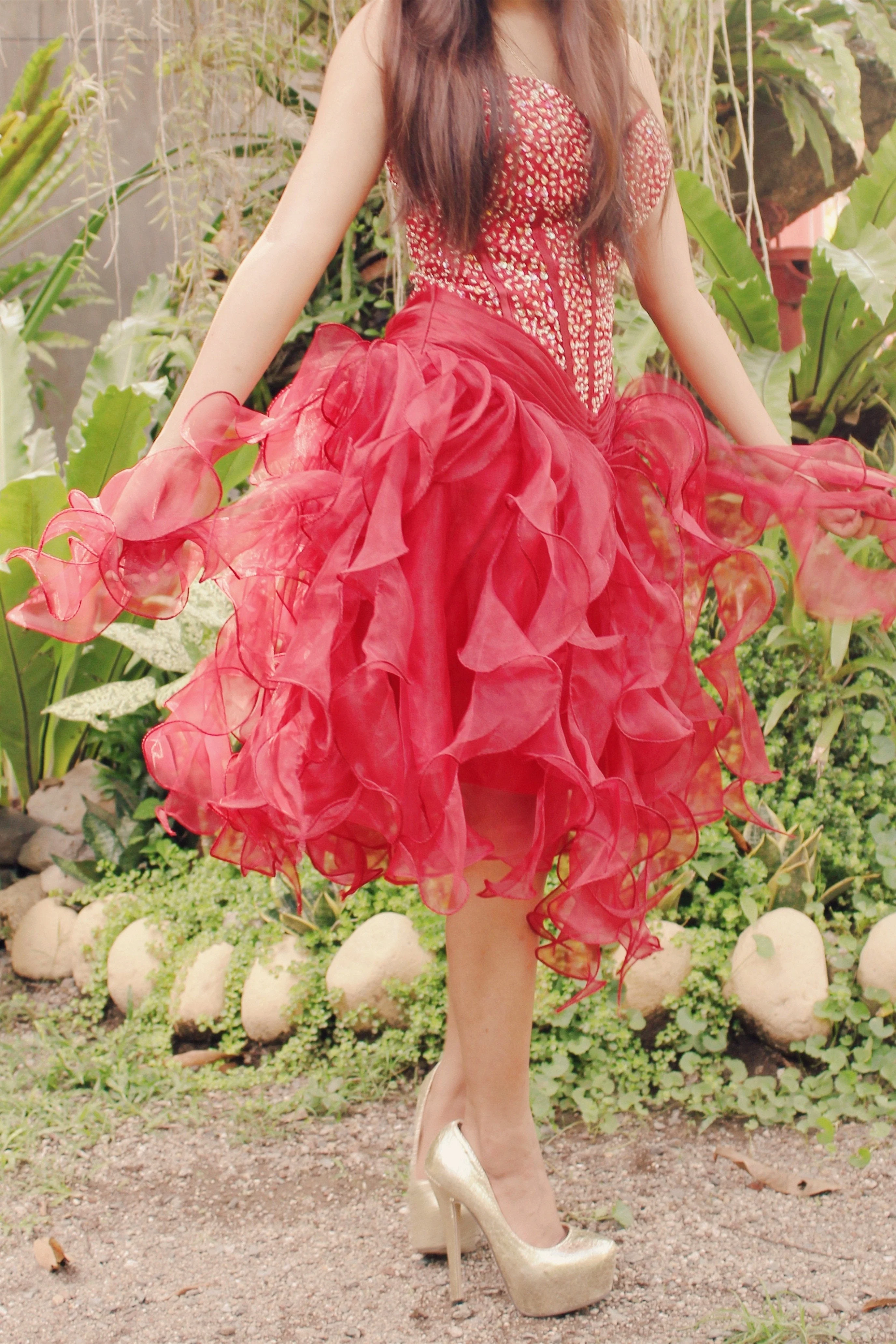 Ball Gown Sweetheart Knee Length Organza Beaded Prom Dress - Image 3