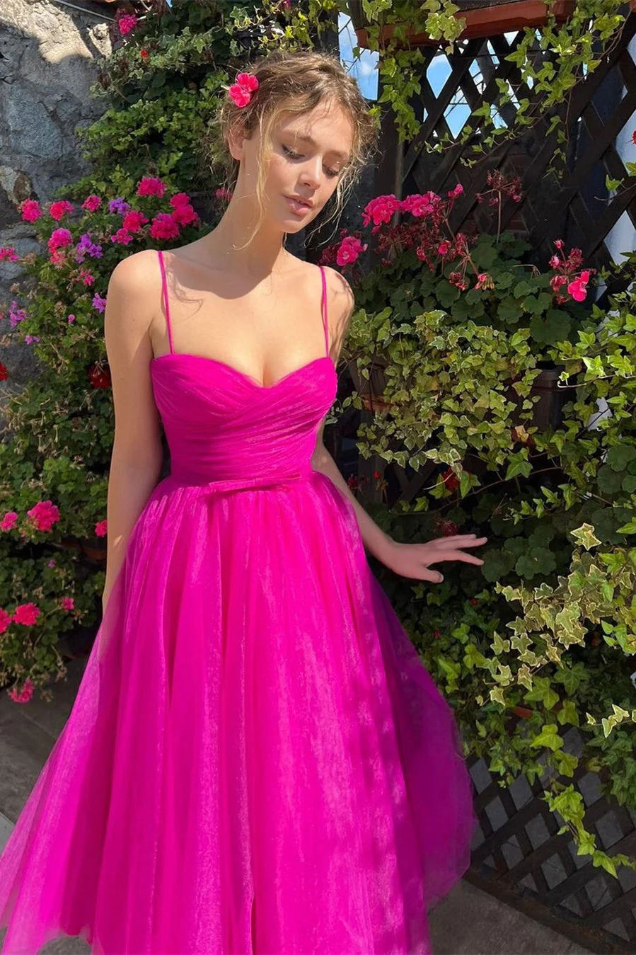Ball Gown Sweetheart Spaghetti strap Tea-length Open Back Vintage Prom Dress - Image 2