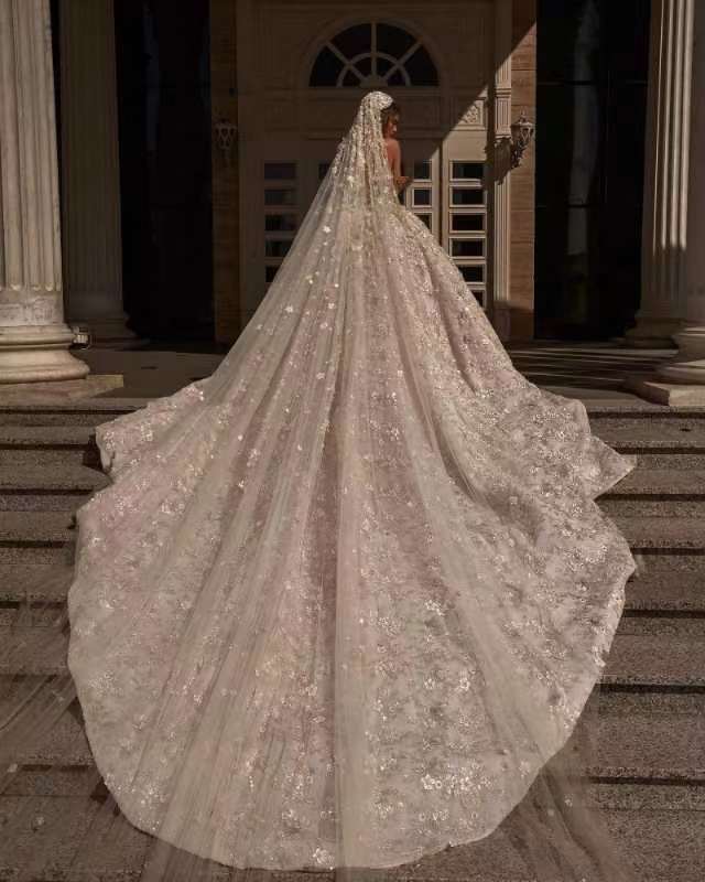Ball Gown Sweetheart Strapless Sequined Floor-length Sleeveless Appliques Lace Wedding Dress - Image 2