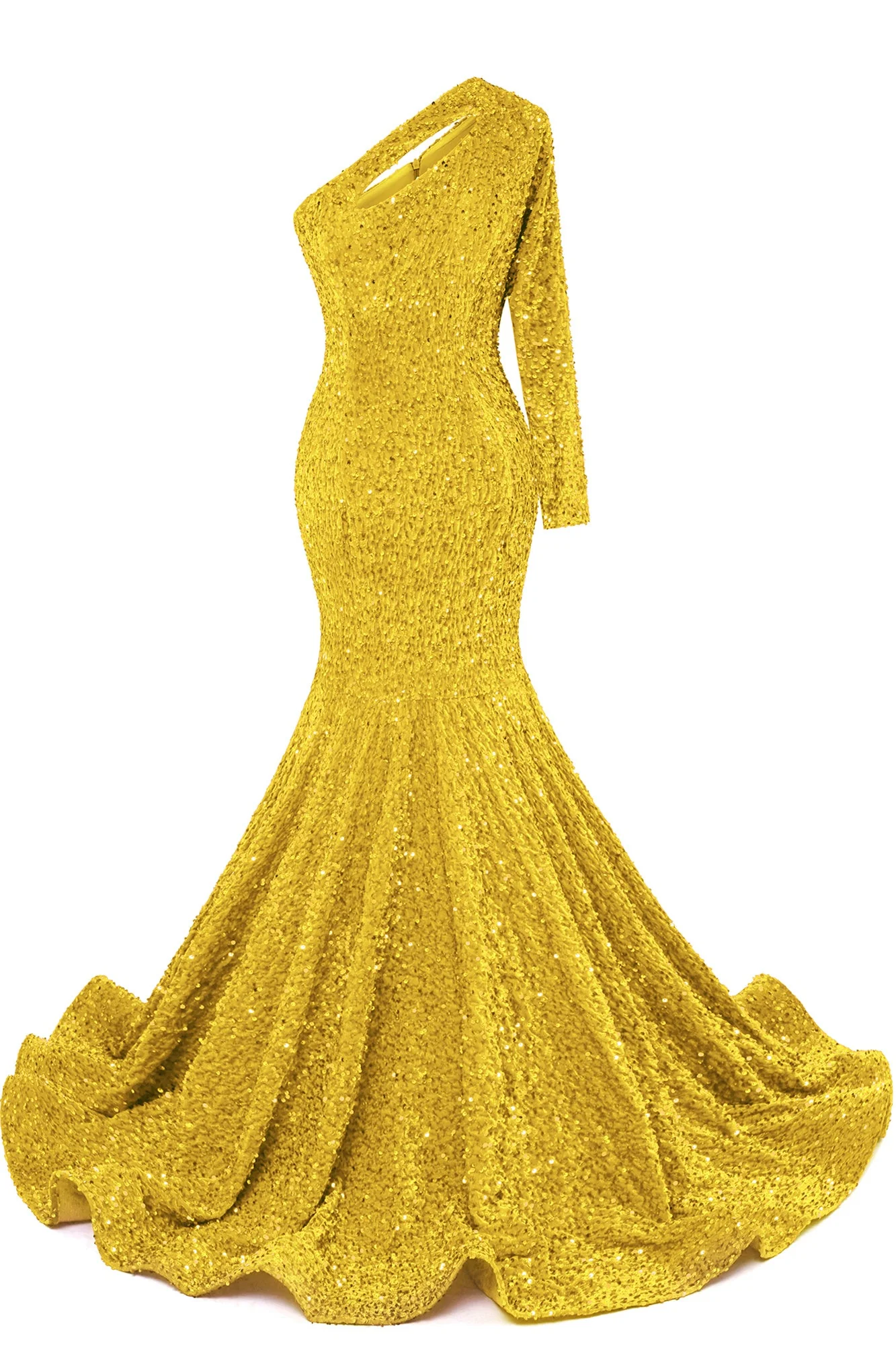Burgundy Sequin Trumpet Sweep Train Long Sleeve Evening Dress - Image 10