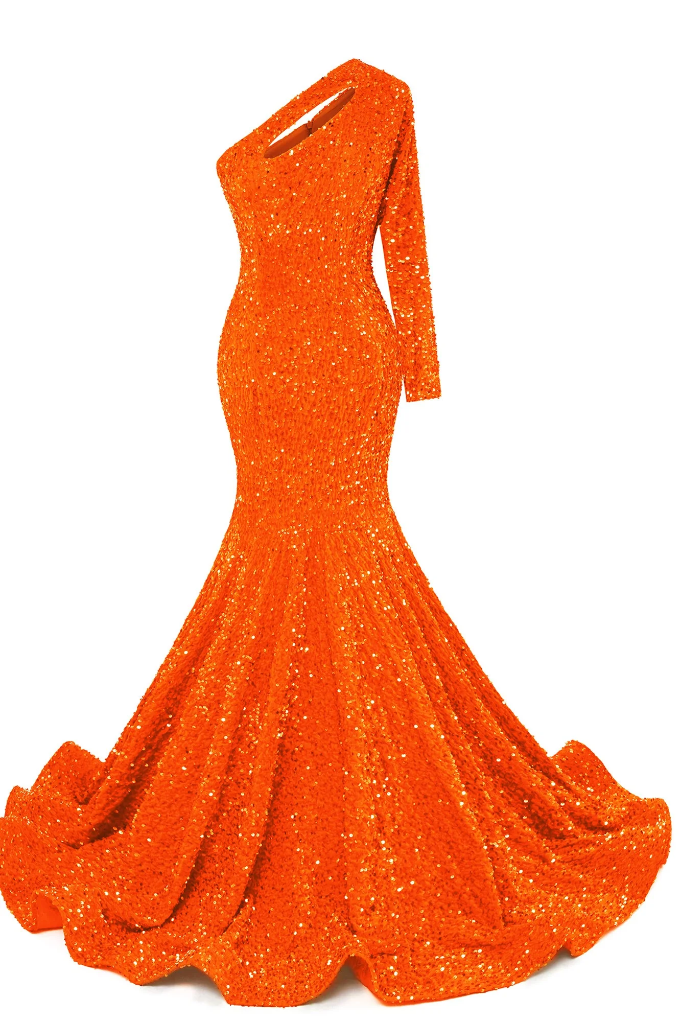 Burgundy Sequin Trumpet Sweep Train Long Sleeve Evening Dress - Image 12