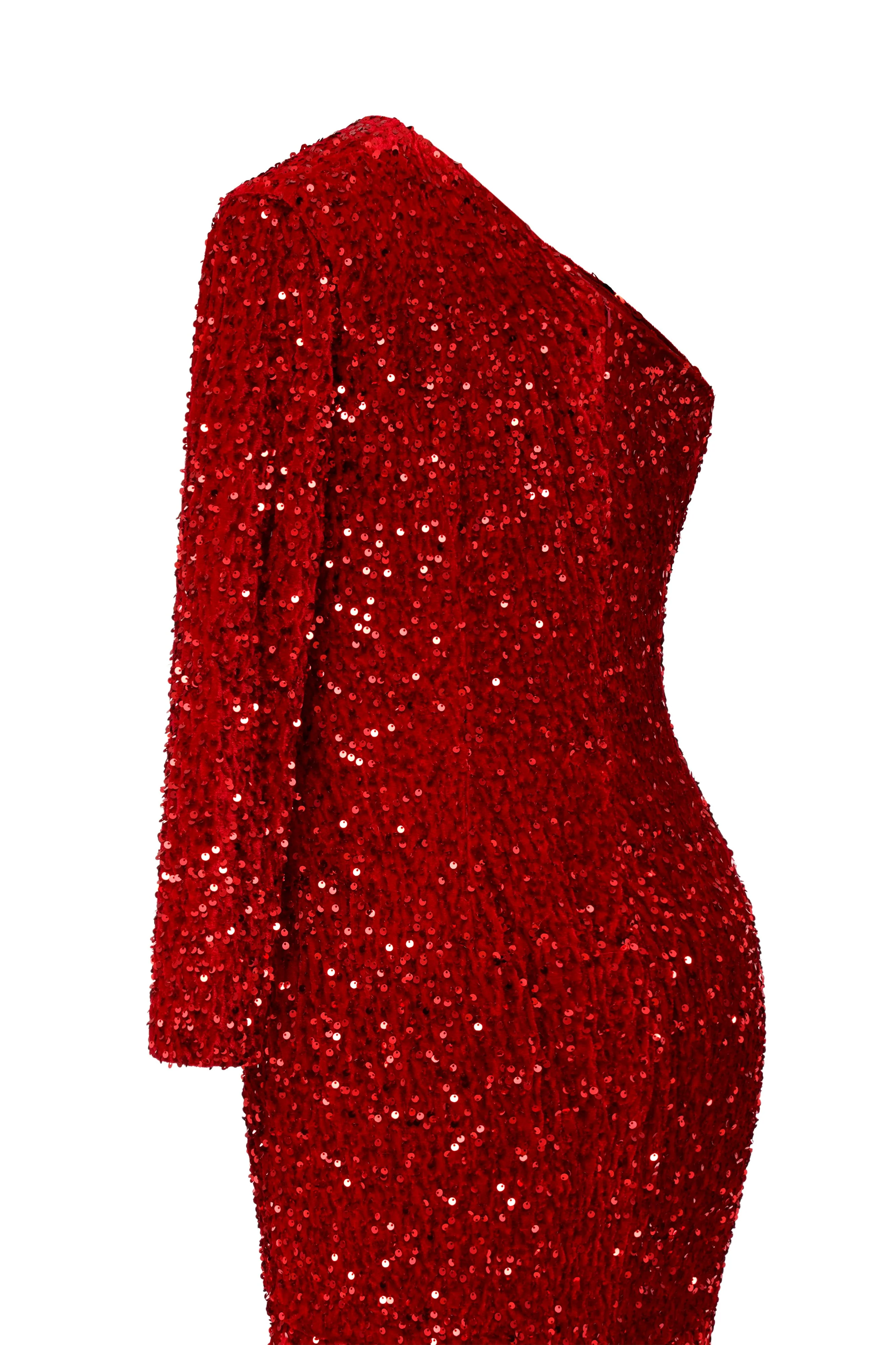 Burgundy Sequin Trumpet Sweep Train Long Sleeve Evening Dress - Image 5