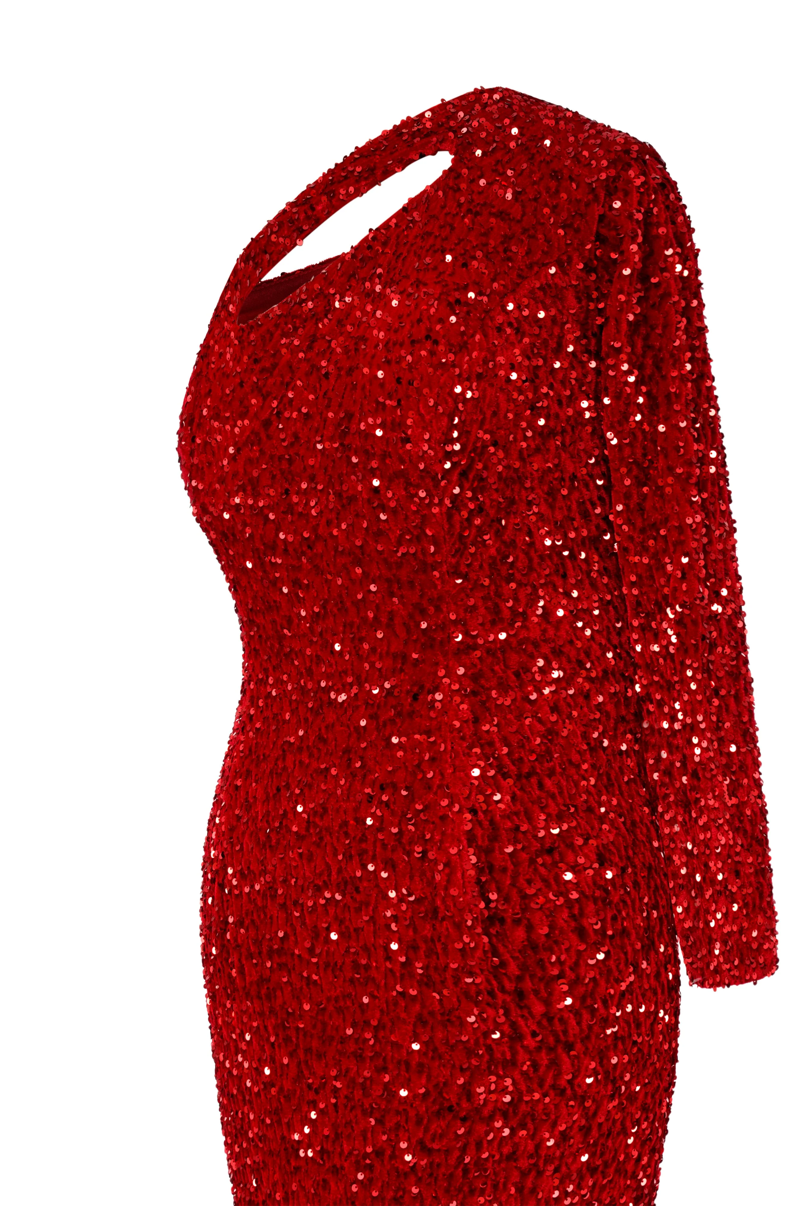 Burgundy Sequin Trumpet Sweep Train Long Sleeve Evening Dress - Image 6
