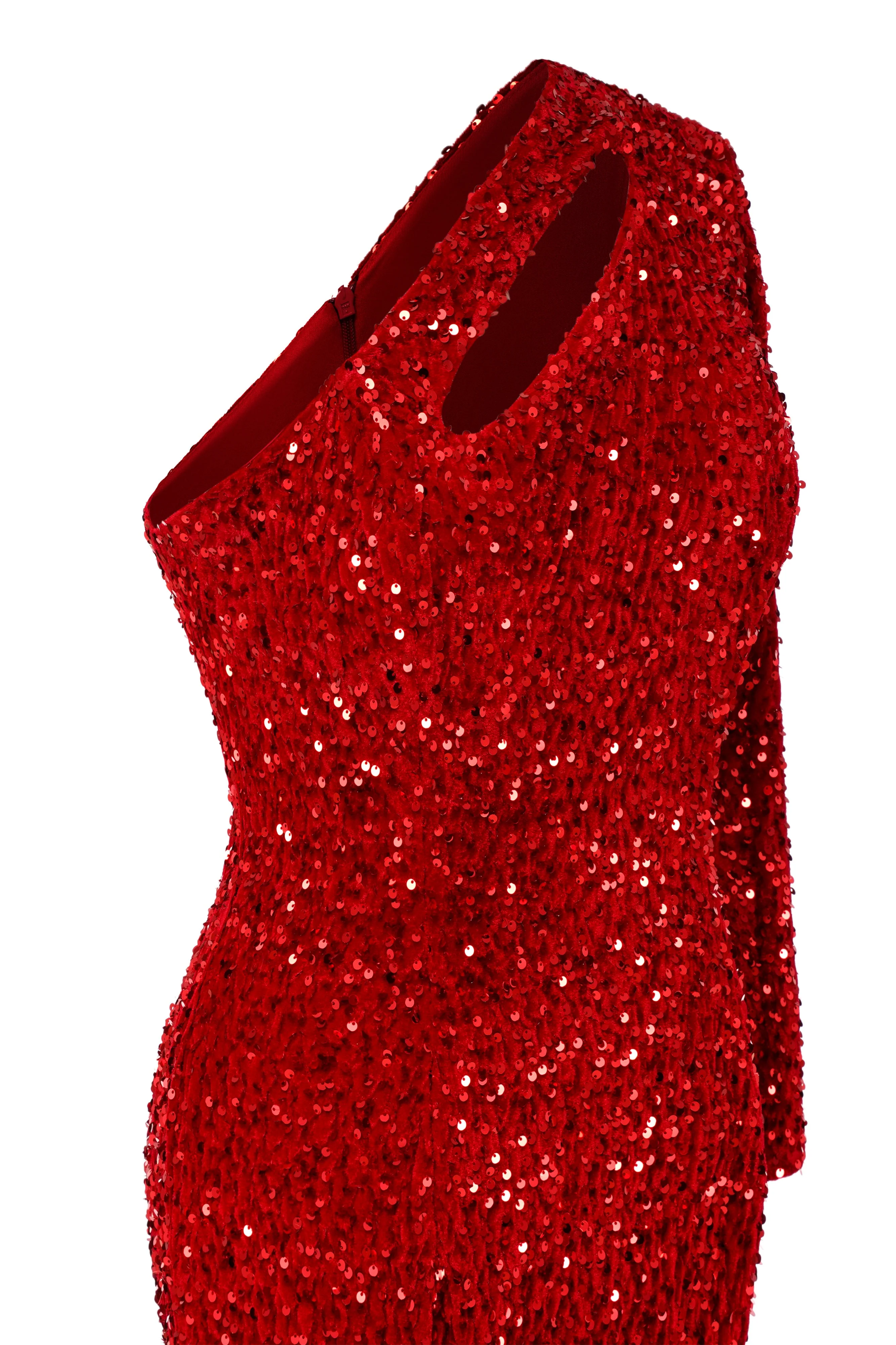 Burgundy Sequin Trumpet Sweep Train Long Sleeve Evening Dress - Image 7