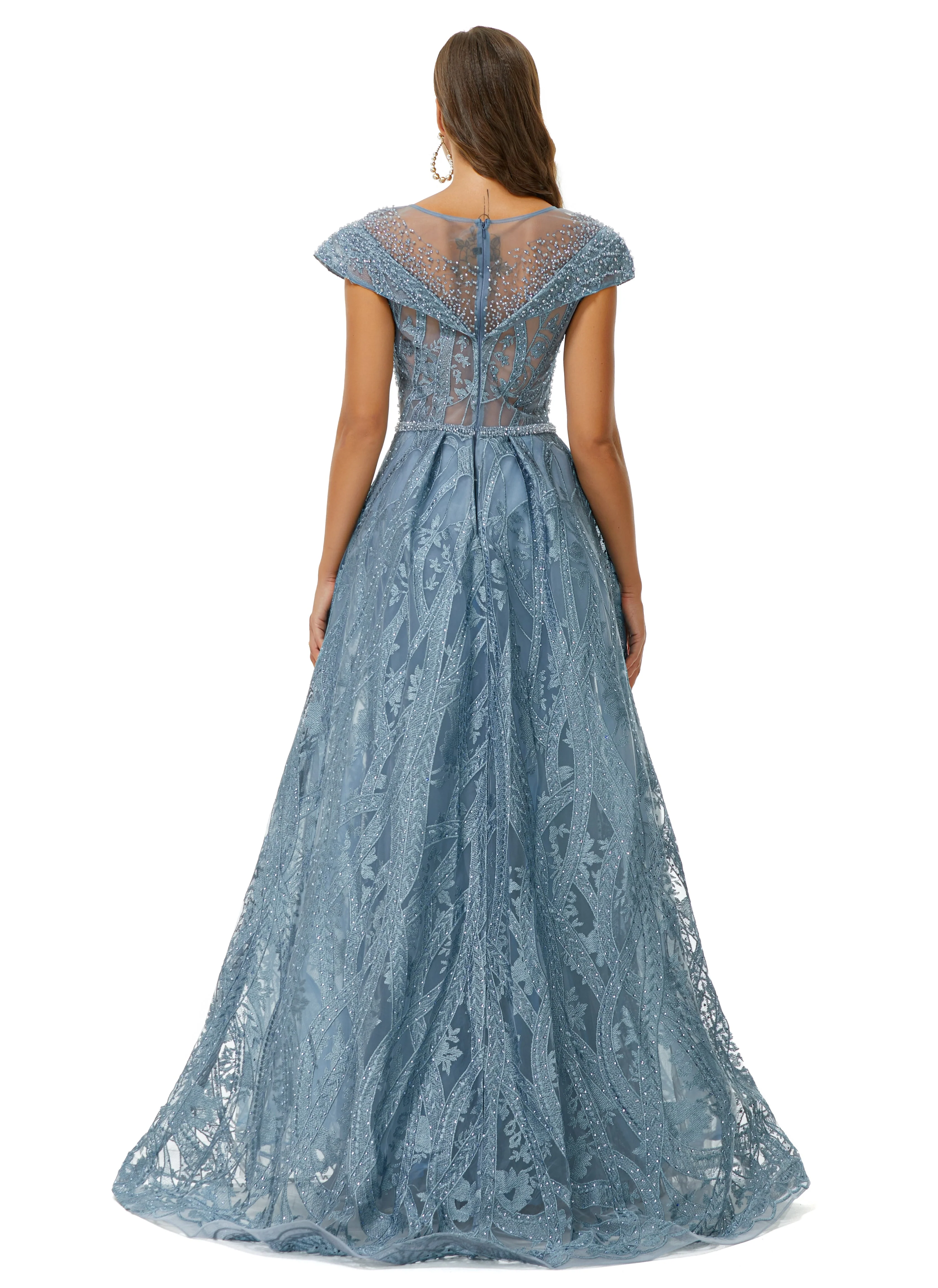 Ballbella Design | Sparkle Beaded Cap Sleeves Prom Dresses with Overskirt - Image 2