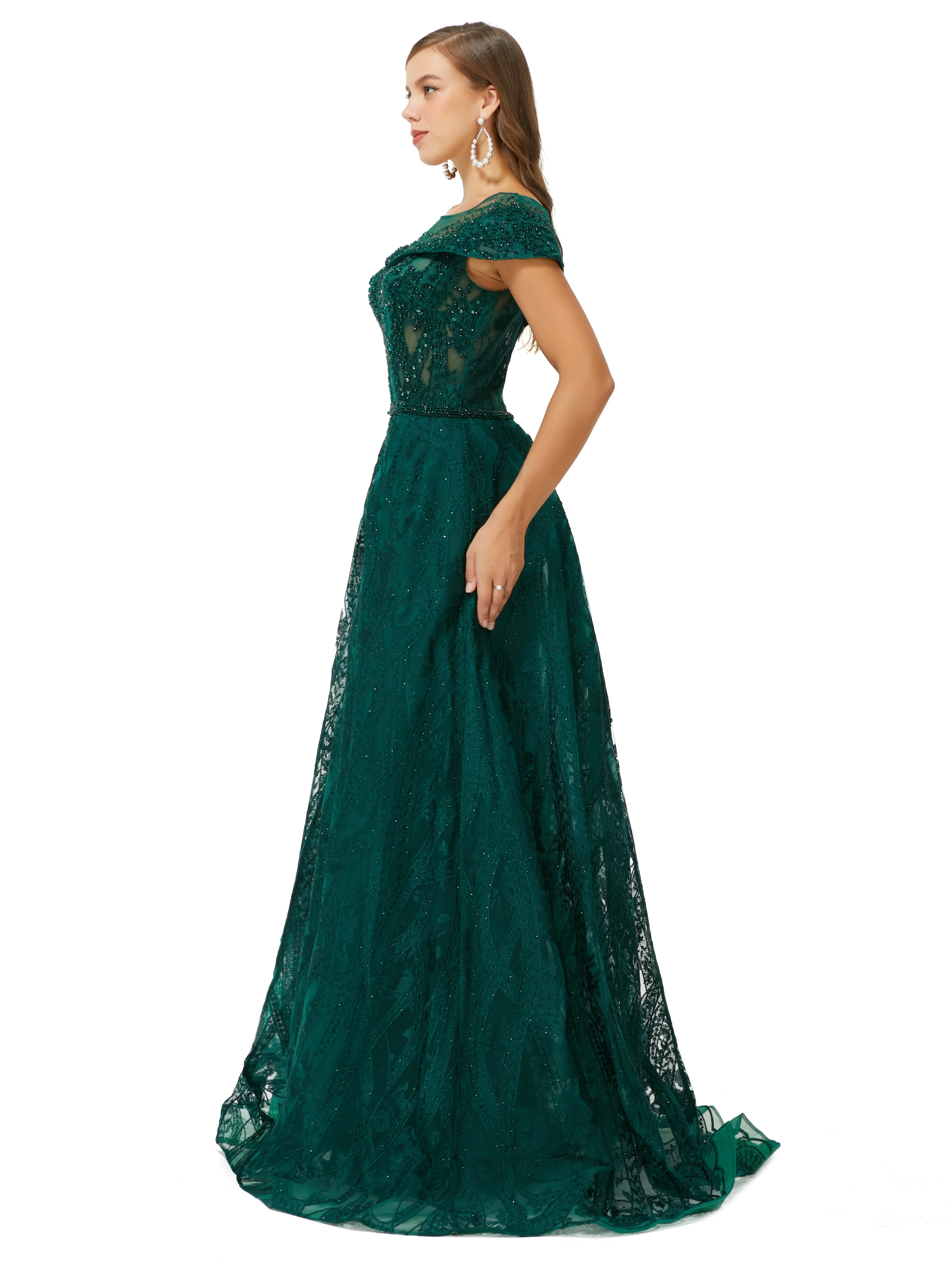 Ballbella Design | Sparkle Beaded Cap Sleeves Prom Dresses with Overskirt - Image 3