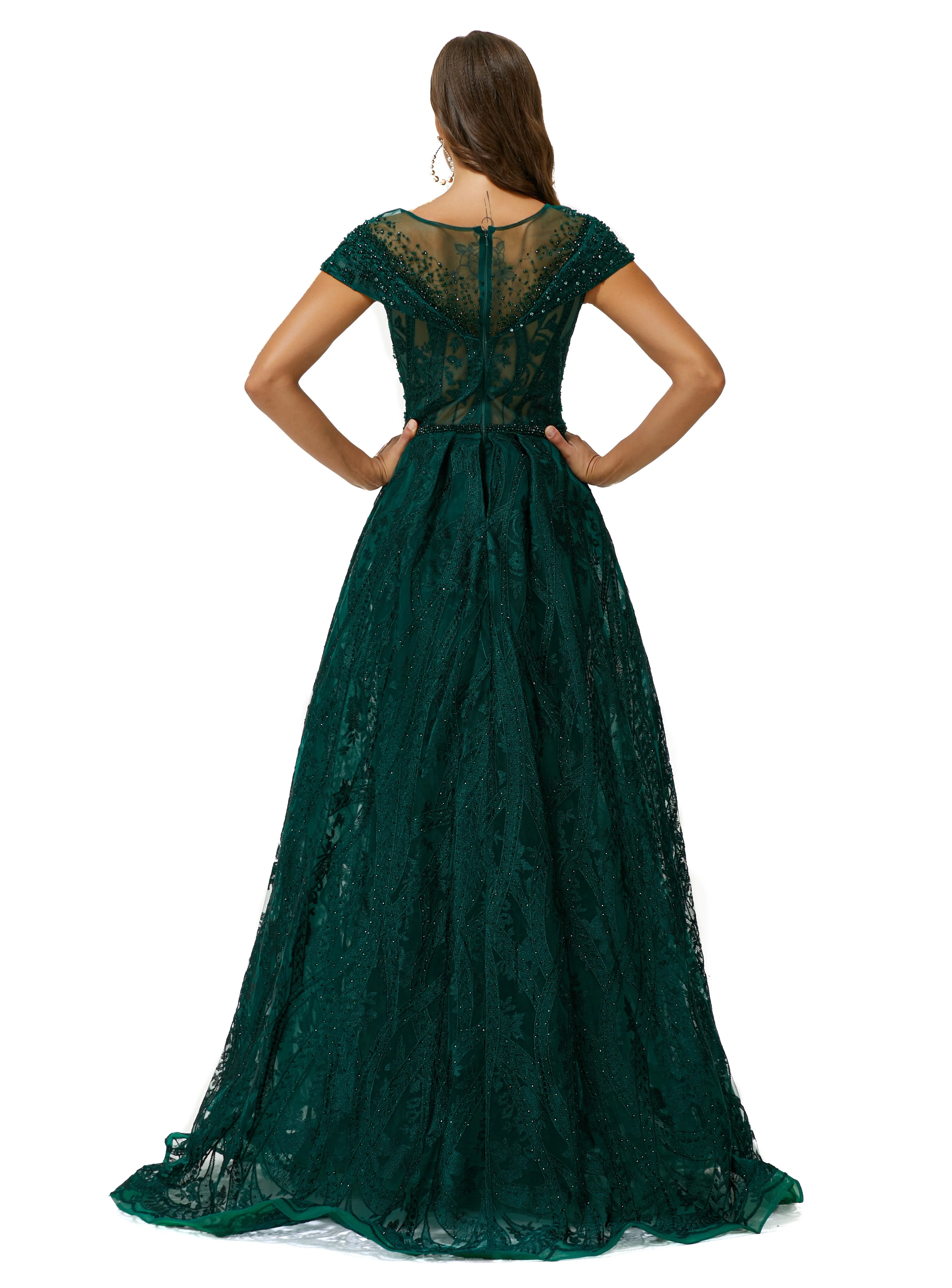 Ballbella Design | Sparkle Beaded Cap Sleeves Prom Dresses with Overskirt - Image 6