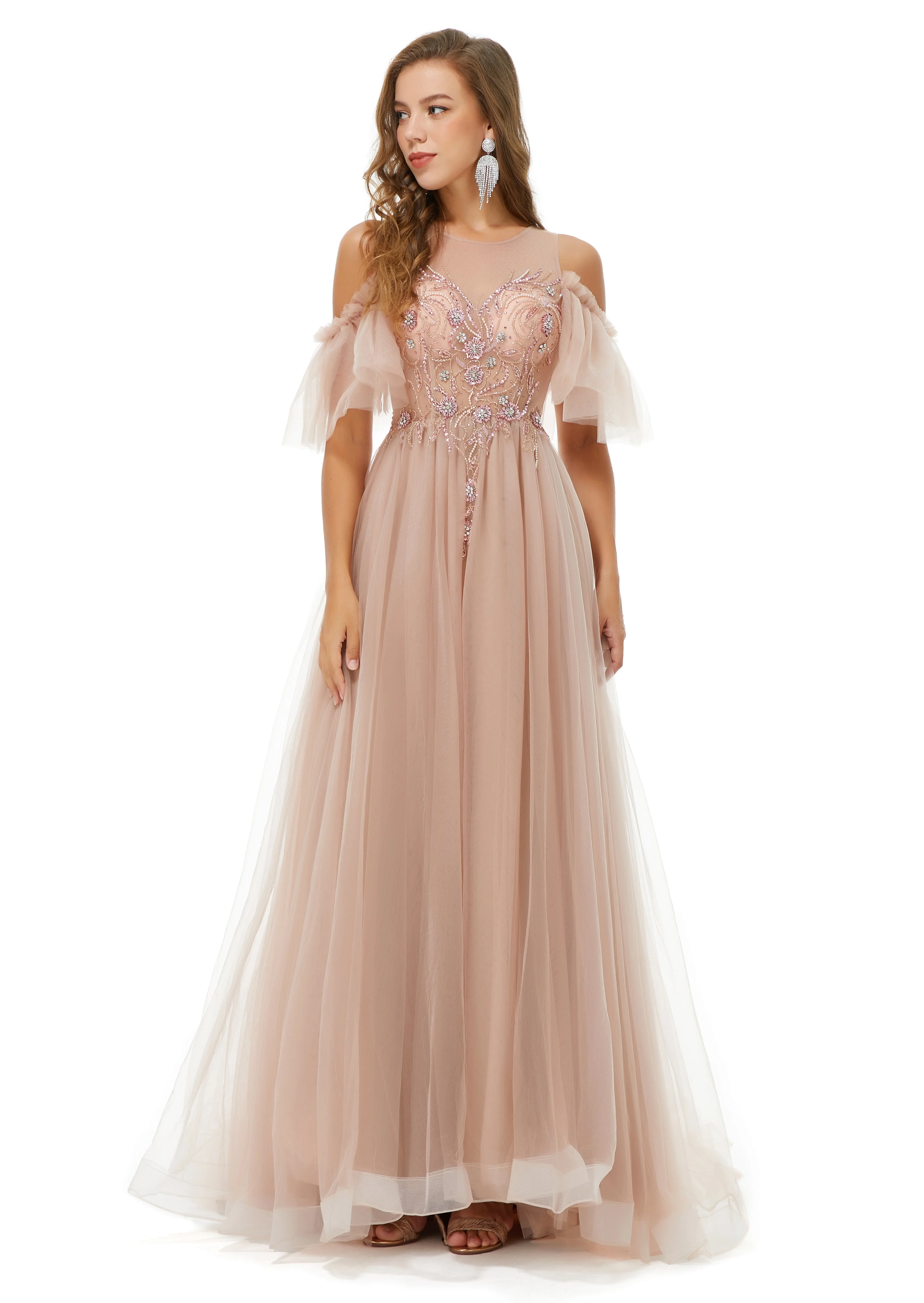 Ballbella Design | Sparkle Beaded Cool shoulder A-line Beaded Prom Dresses - Image 2