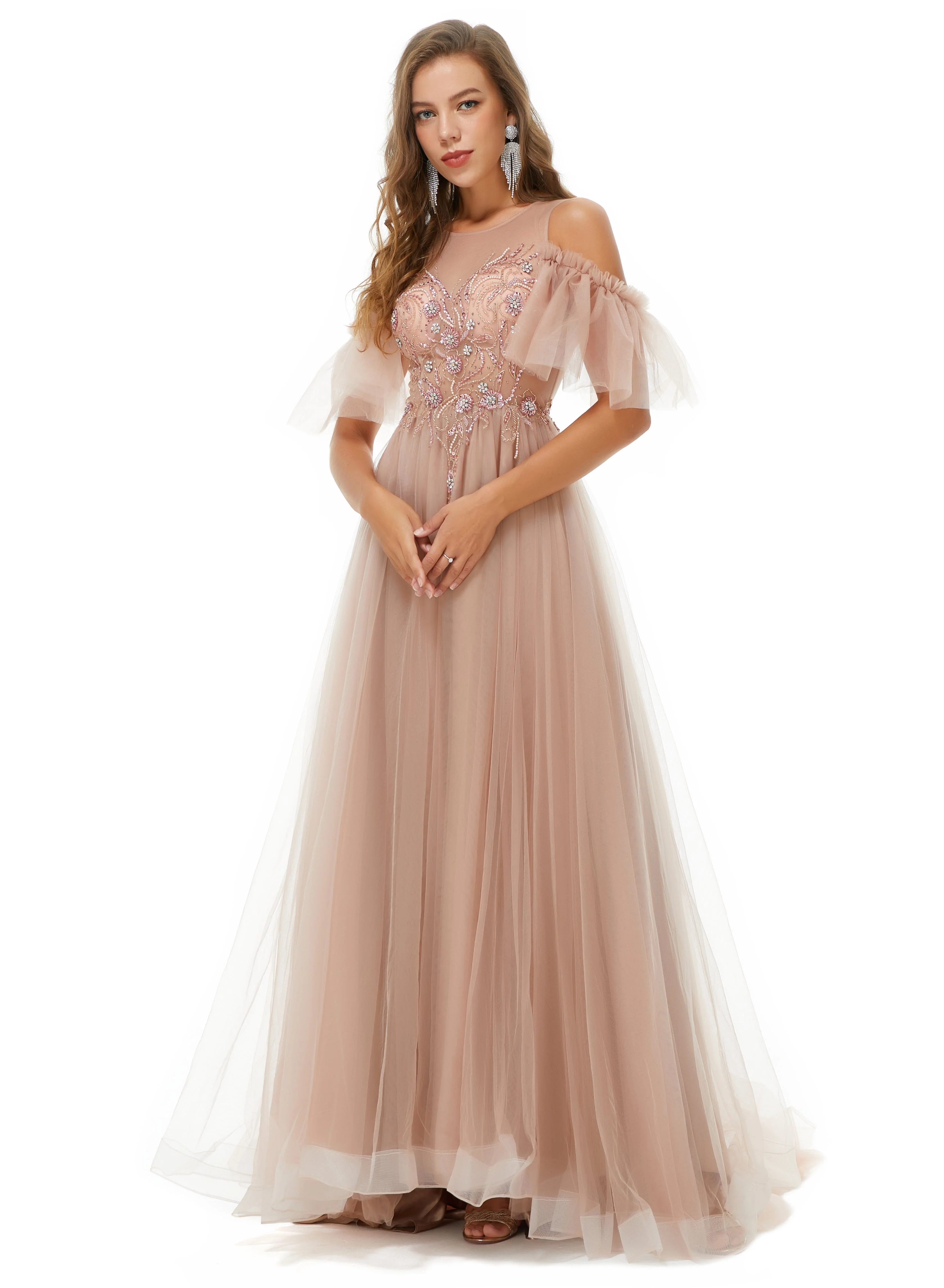 Ballbella Design | Sparkle Beaded Cool shoulder A-line Beaded Prom Dresses - Image 3