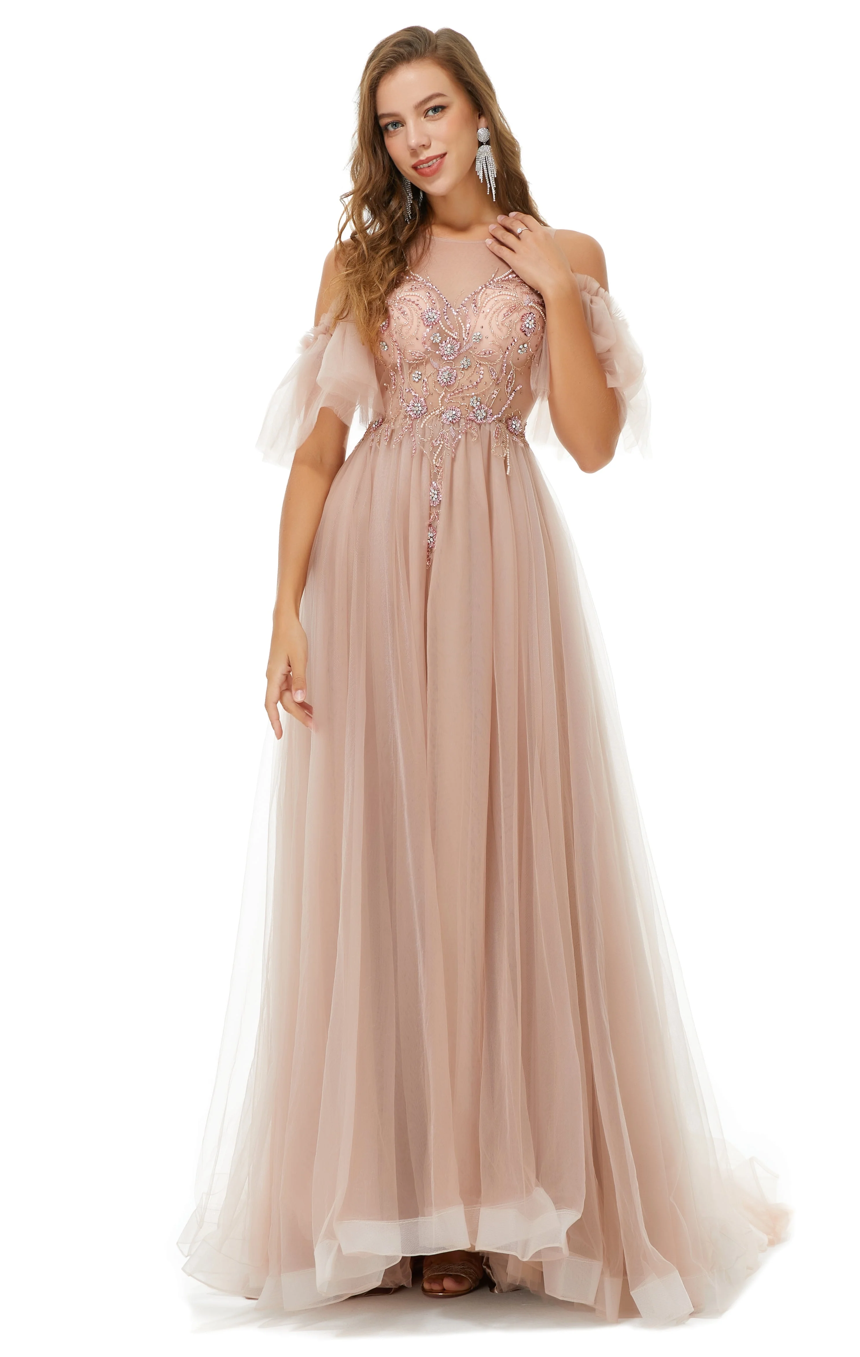 Ballbella Design | Sparkle Beaded Cool shoulder A-line Beaded Prom Dresses - Image 4