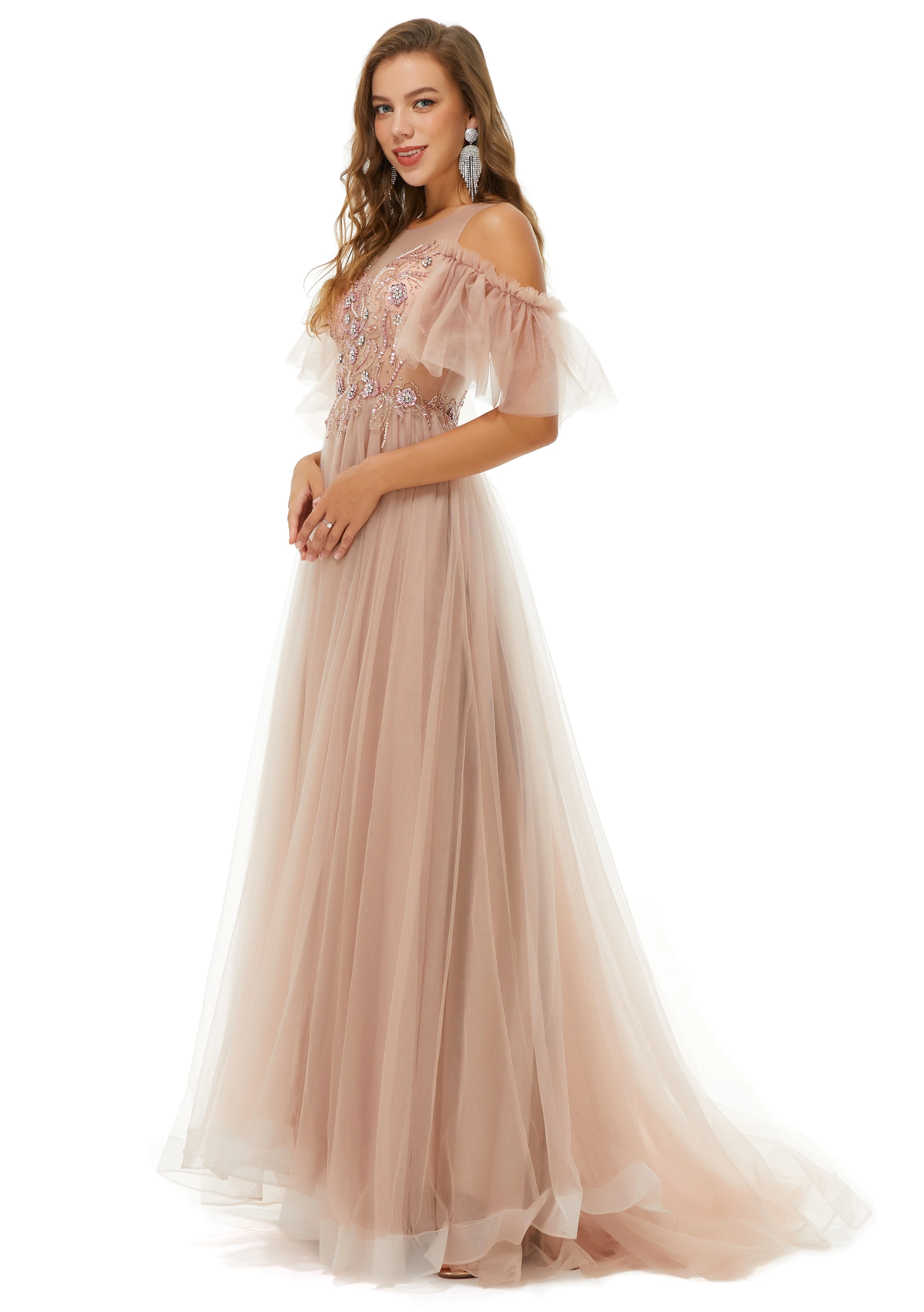 Ballbella Design | Sparkle Beaded Cool shoulder A-line Beaded Prom Dresses - Image 5