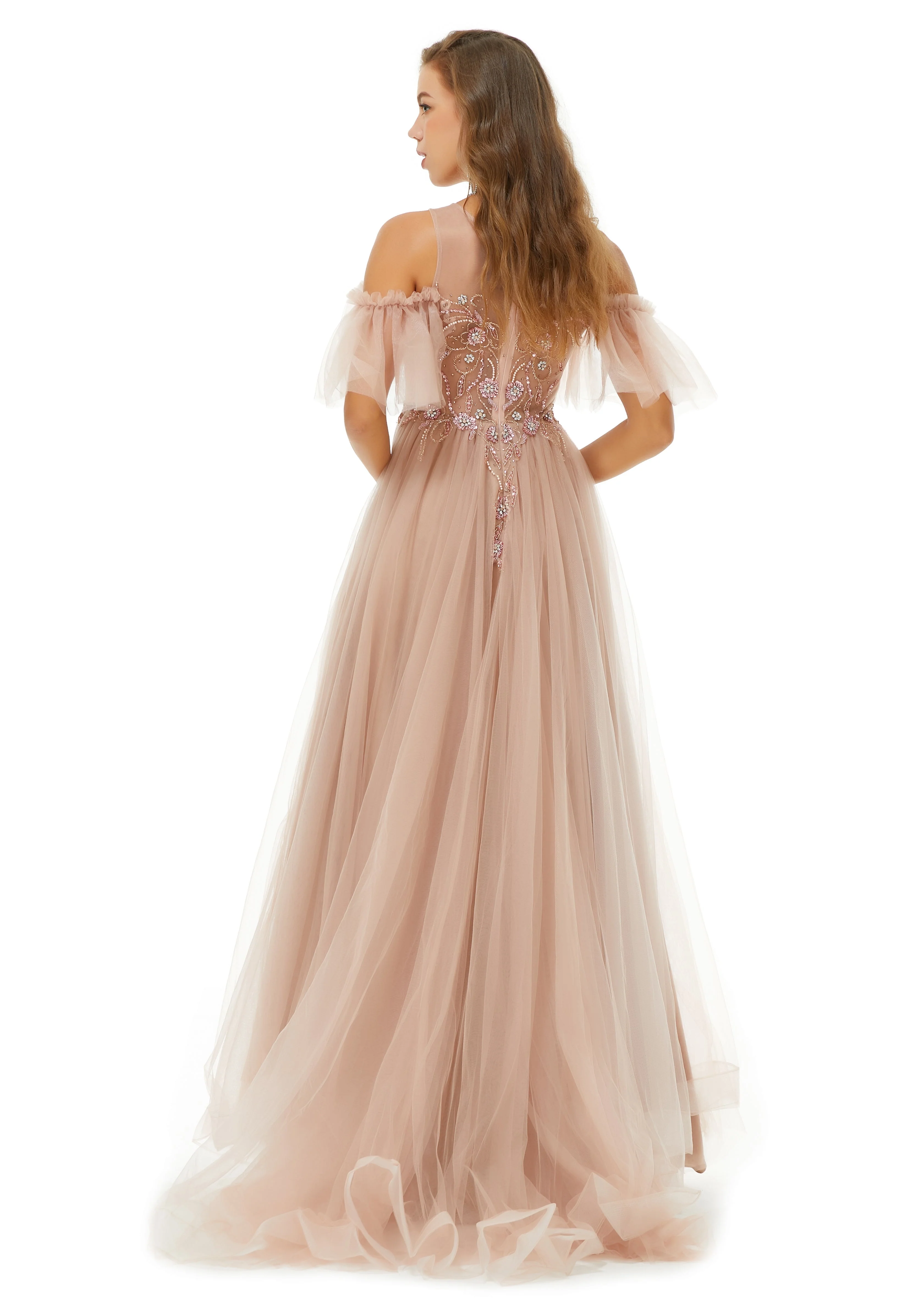 Ballbella Design | Sparkle Beaded Cool shoulder A-line Beaded Prom Dresses - Image 6