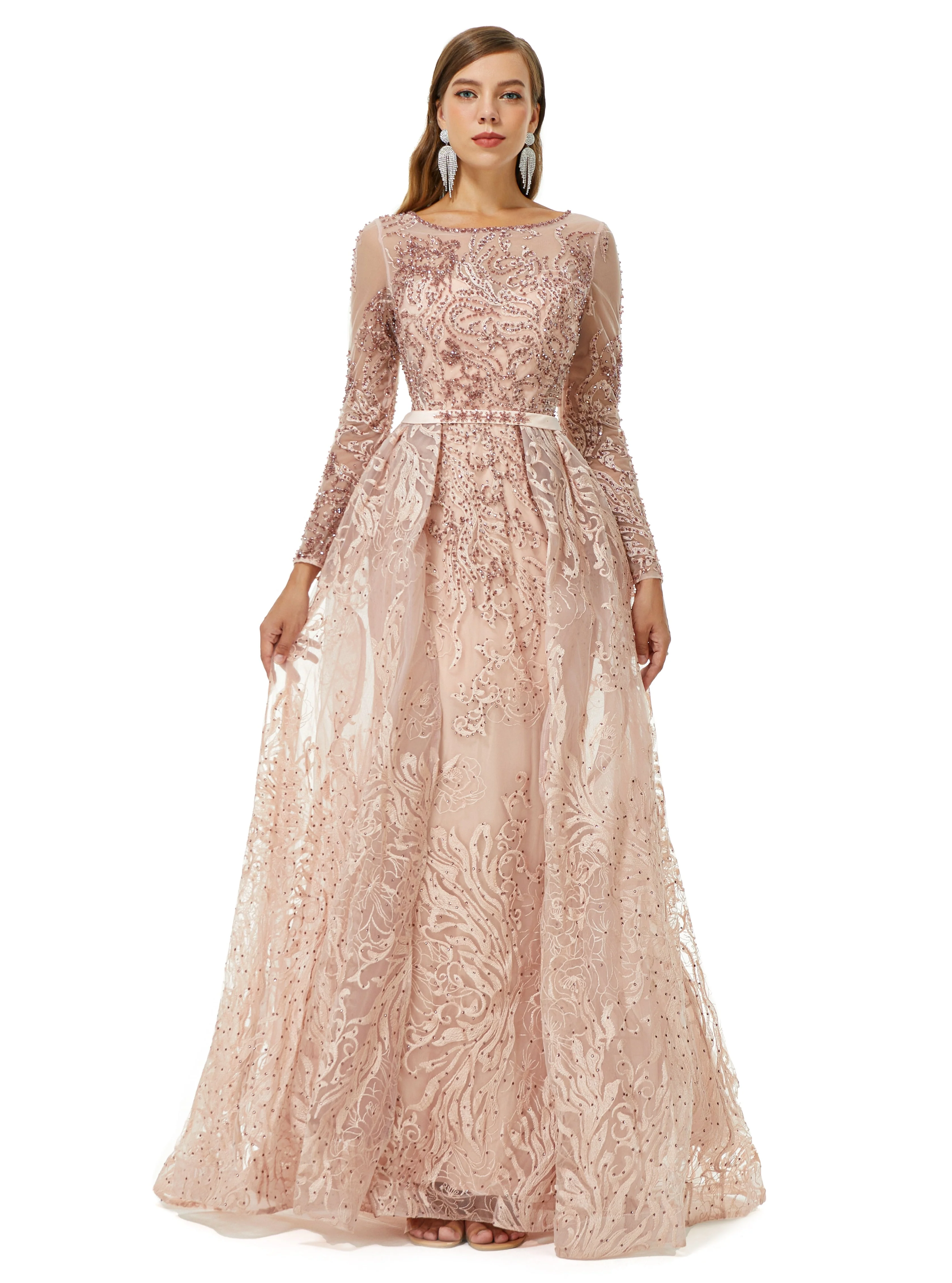 Ballbella Design | Sparkle Beaded Mermaid Long sleeves Prom Dresses with Overskirt - Image 3