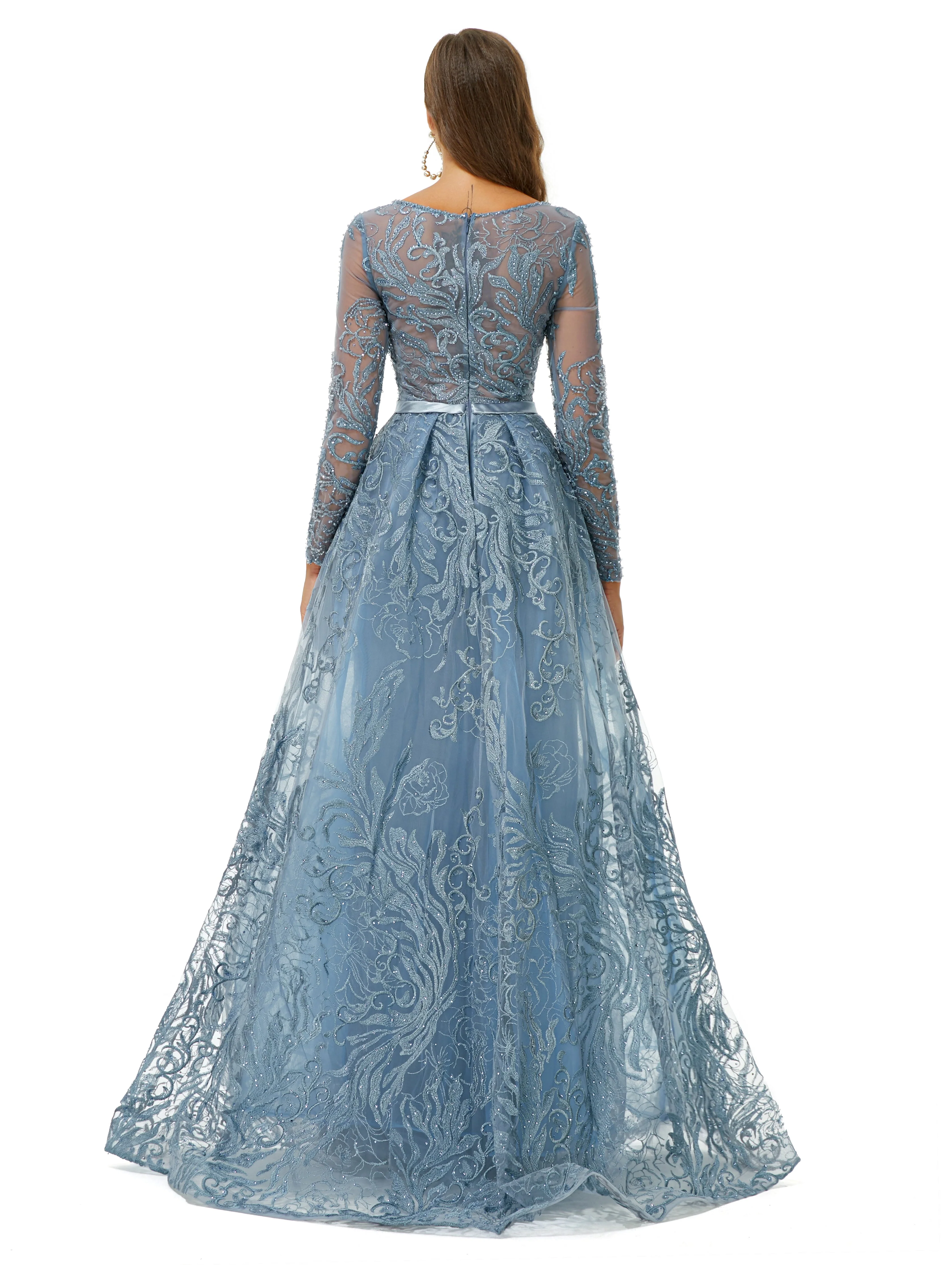Ballbella Design | Sparkle Beaded Mermaid Long sleeves Prom Dresses with Overskirt - Image 6