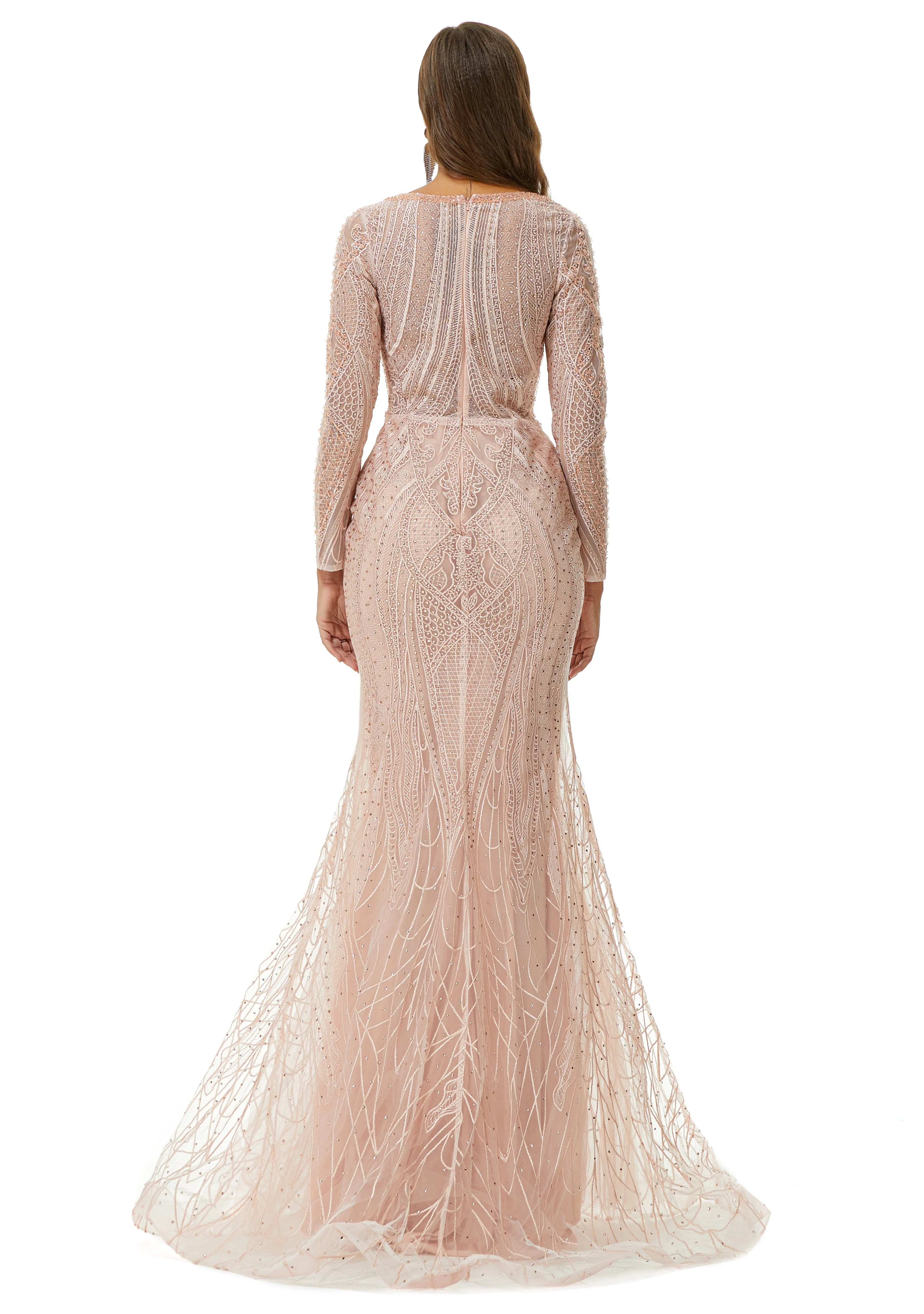 Ballbella Design | Sparkle Beaded Mermaid V-neck Long sleeves Prom Dresses - Image 2