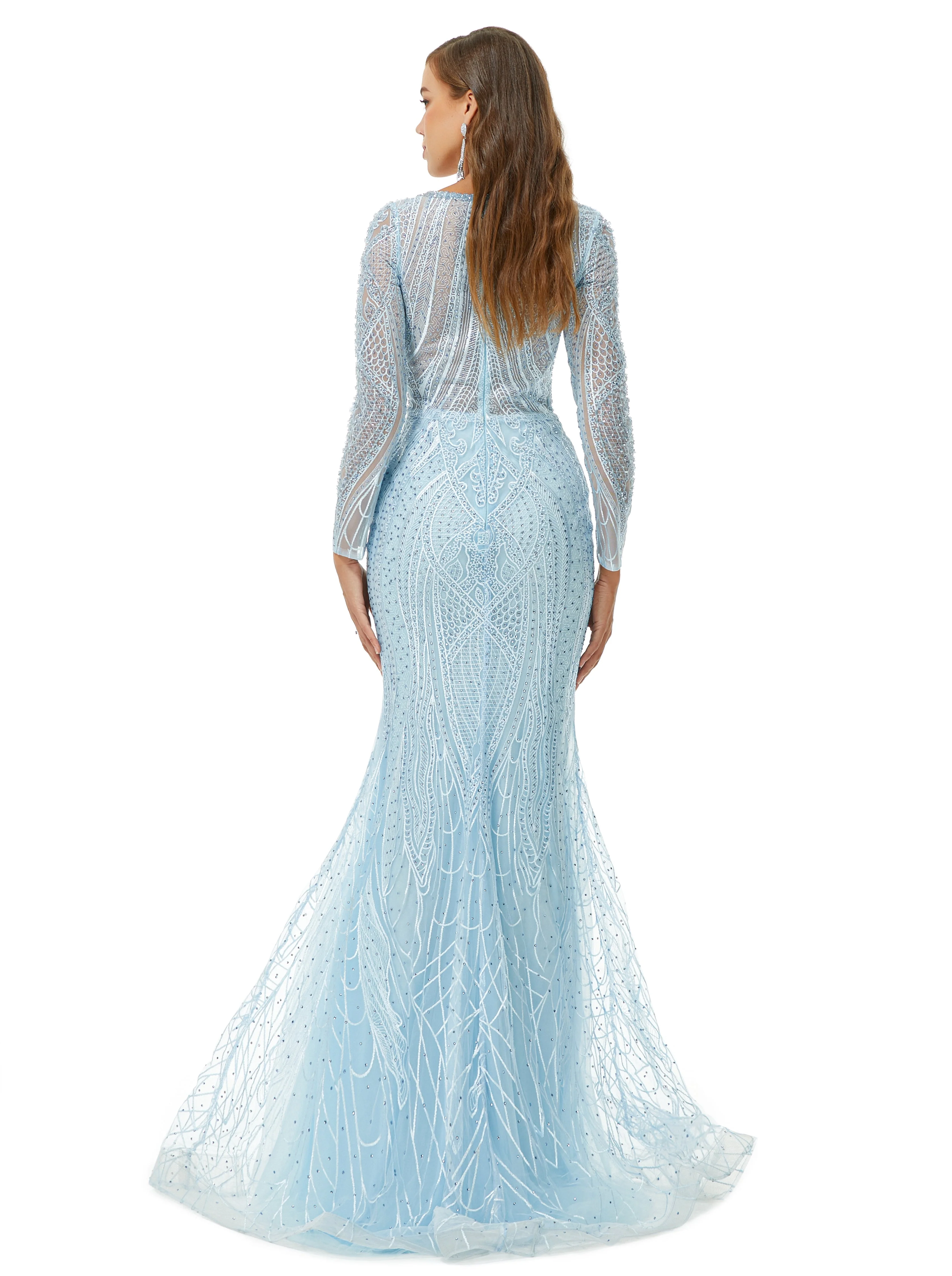 Ballbella Design | Sparkle Beaded Mermaid V-neck Long sleeves Prom Dresses - Image 4
