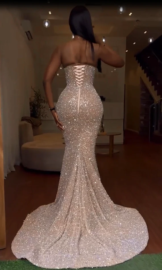 Ballbella Sweetheart Mermaid Sequins Prom Dress Long With Slit - Image 3