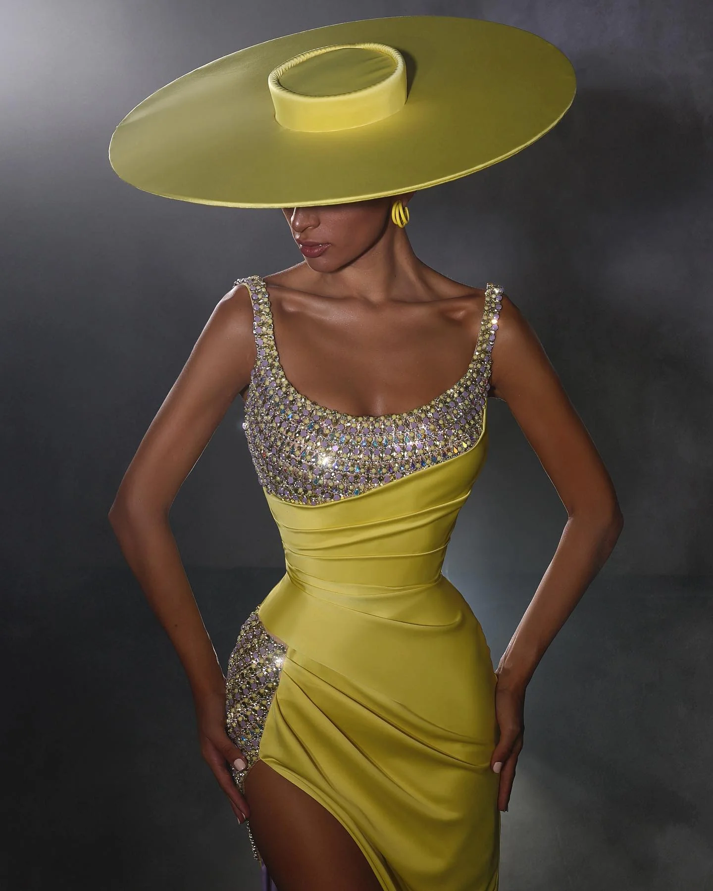 Ballbella Yellow Scoop Sleeveless Prom Dress Mermaid Slit With Beads - Image 2