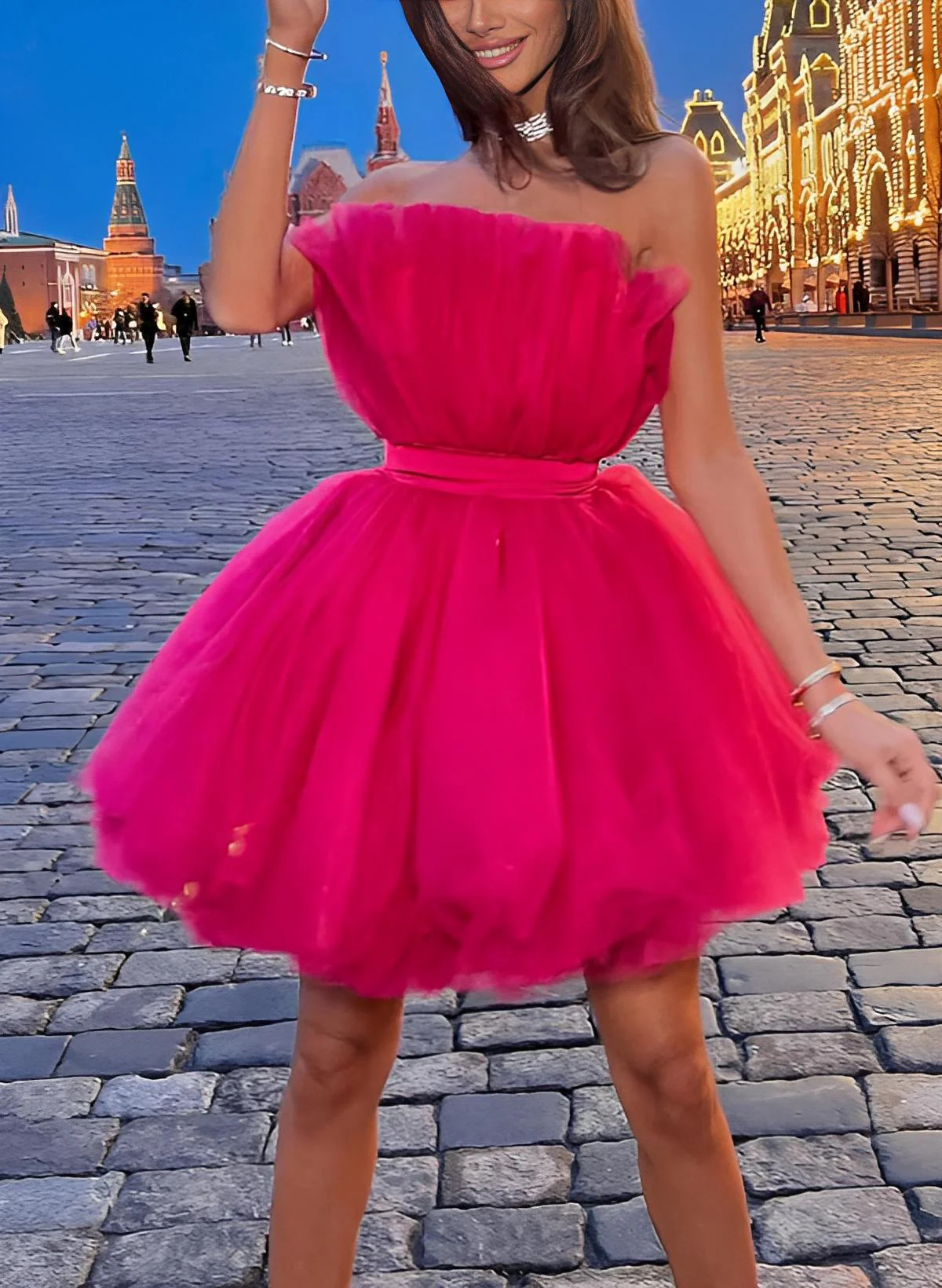Barbie Pink A-Line Sleeveless Short/Mini Tulle Homecoming Dresses - Image 4