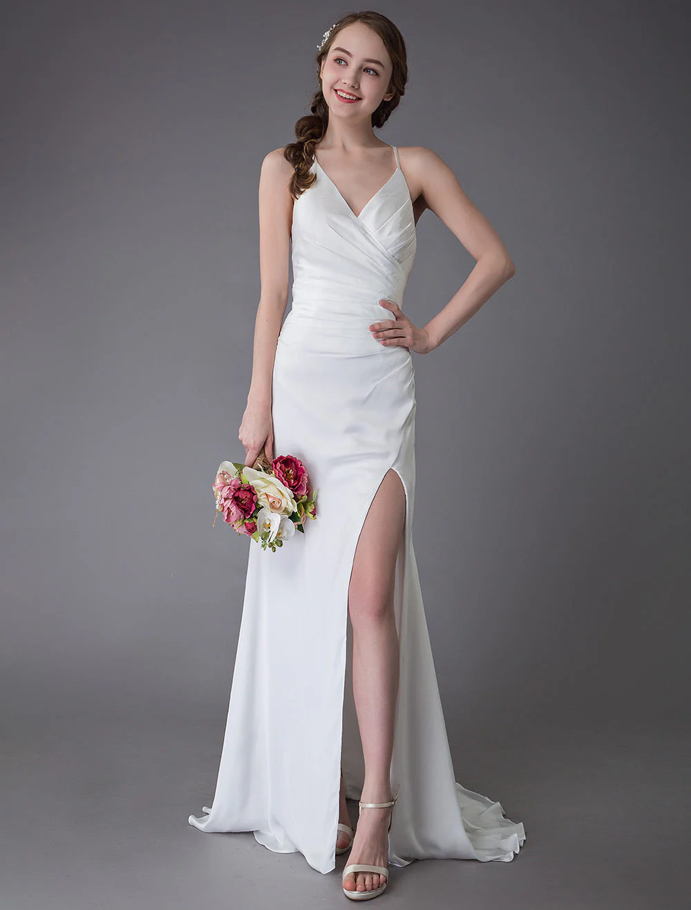 Modern Beach Wedding Dresses Sexy Bridal Dress High Split Ivory Sheath Straps Summer Wedding Gowns - Image 2