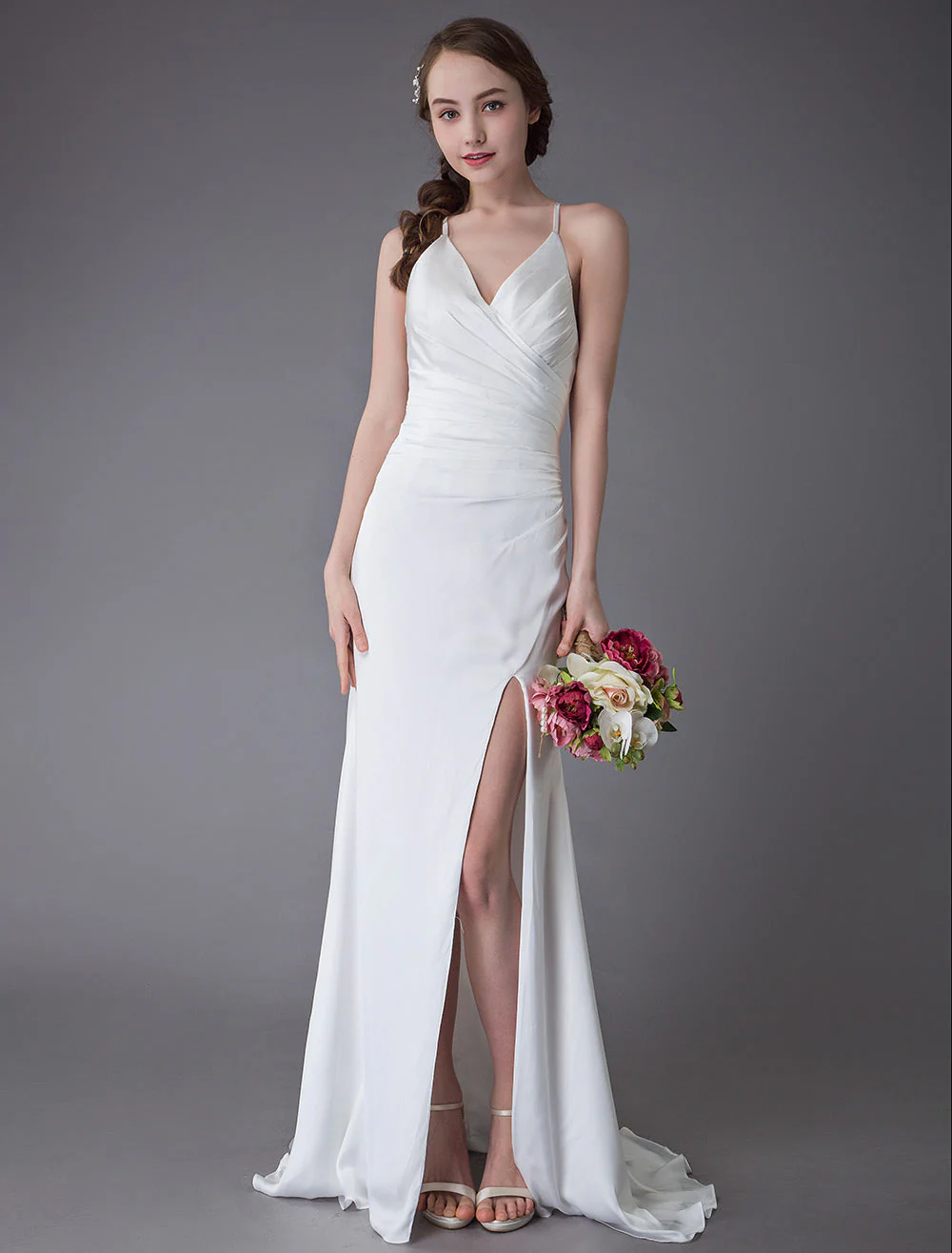 Modern Beach Wedding Dresses Sexy Bridal Dress High Split Ivory Sheath Straps Summer Wedding Gowns - Image 3