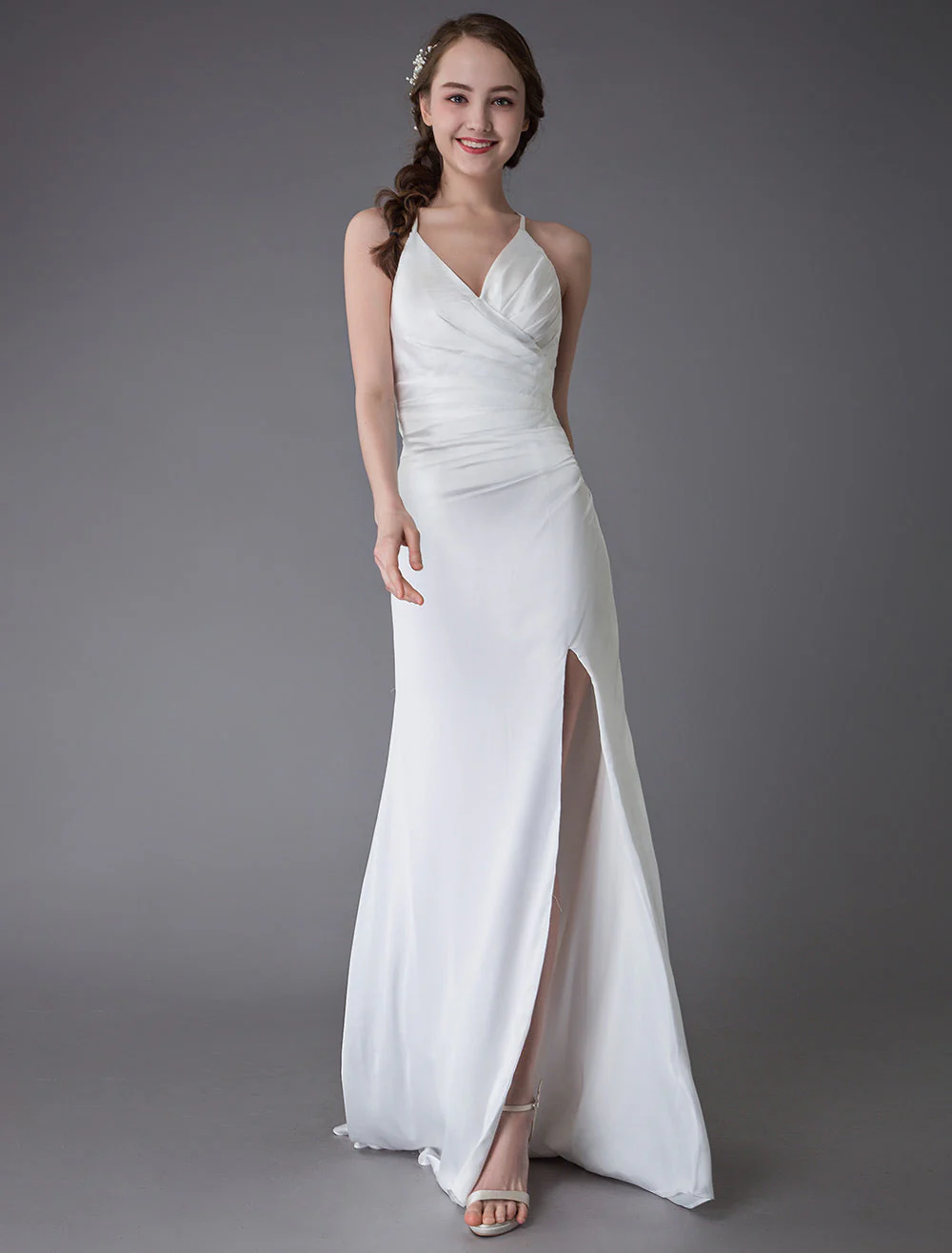 Modern Beach Wedding Dresses Sexy Bridal Dress High Split Ivory Sheath Straps Summer Wedding Gowns - Image 4