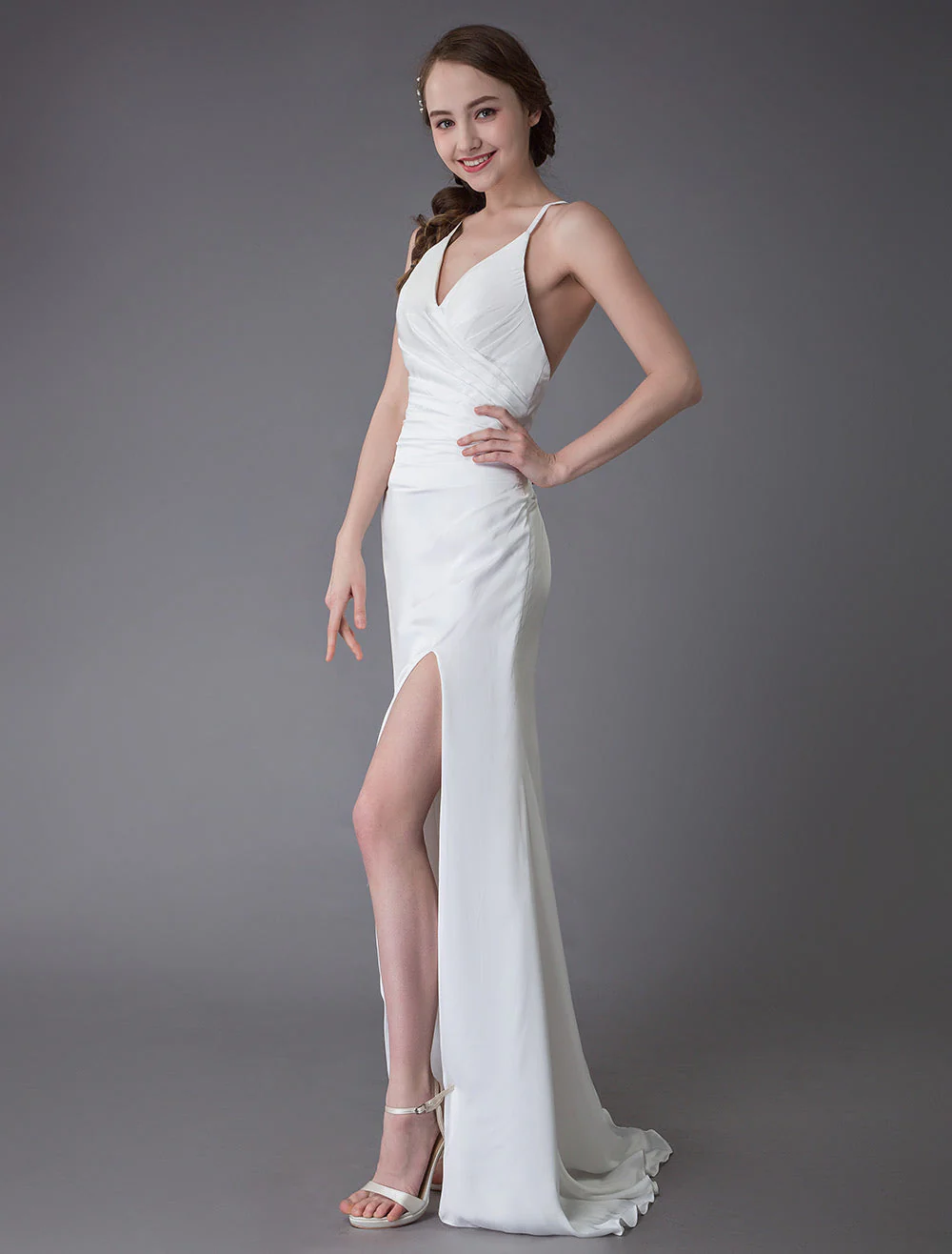 Modern Beach Wedding Dresses Sexy Bridal Dress High Split Ivory Sheath Straps Summer Wedding Gowns - Image 5
