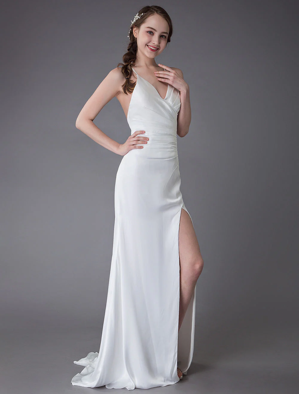 Modern Beach Wedding Dresses Sexy Bridal Dress High Split Ivory Sheath Straps Summer Wedding Gowns - Image 6