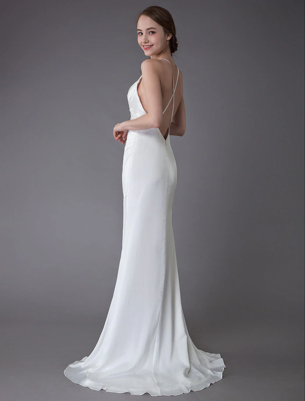 Modern Beach Wedding Dresses Sexy Bridal Dress High Split Ivory Sheath Straps Summer Wedding Gowns - Image 8