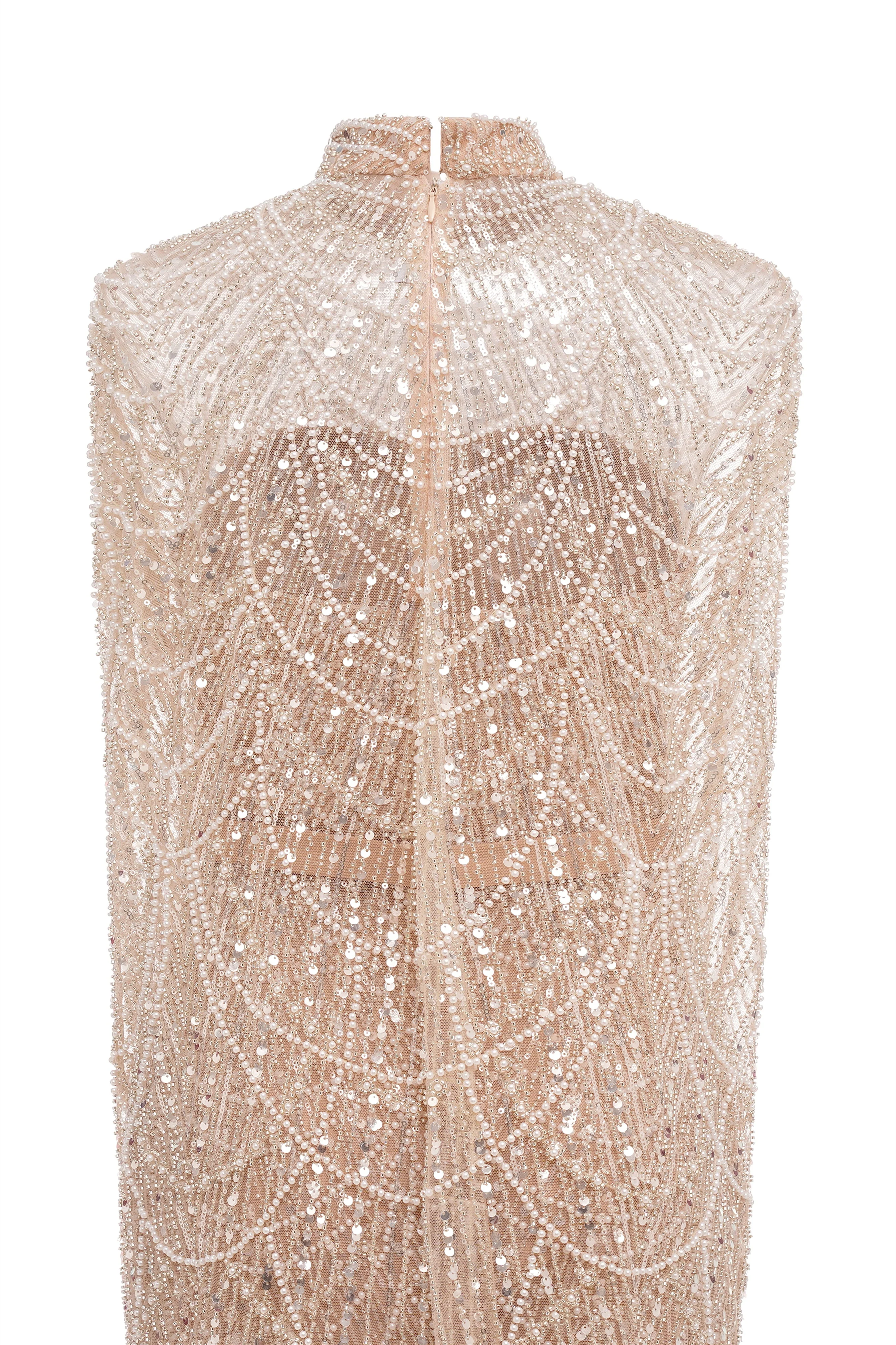 Beading Sweep Train High Neck Zipper Sleeveless Evening Dress - Image 10
