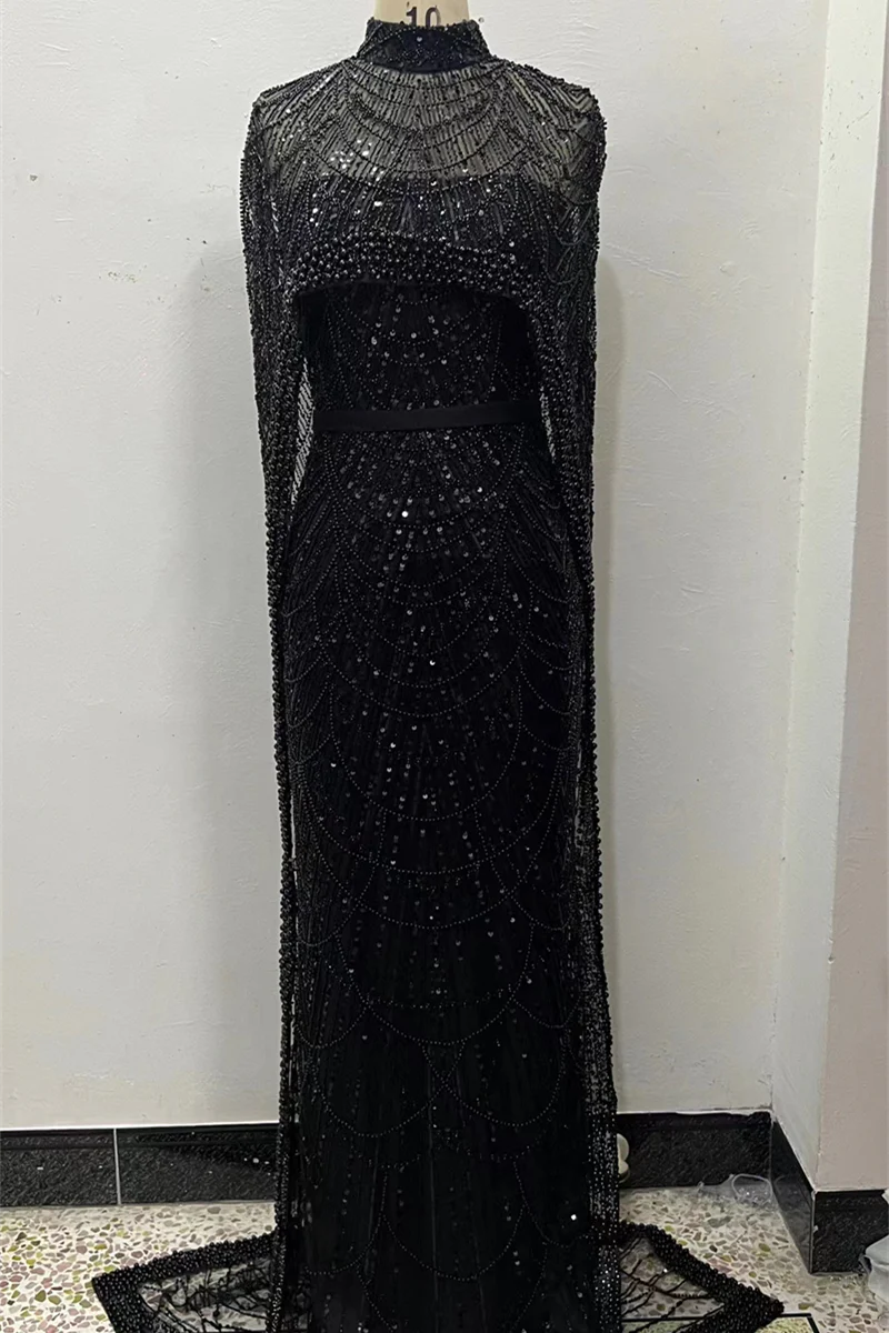 Beading Sweep Train High Neck Zipper Sleeveless Evening Dress - Image 13