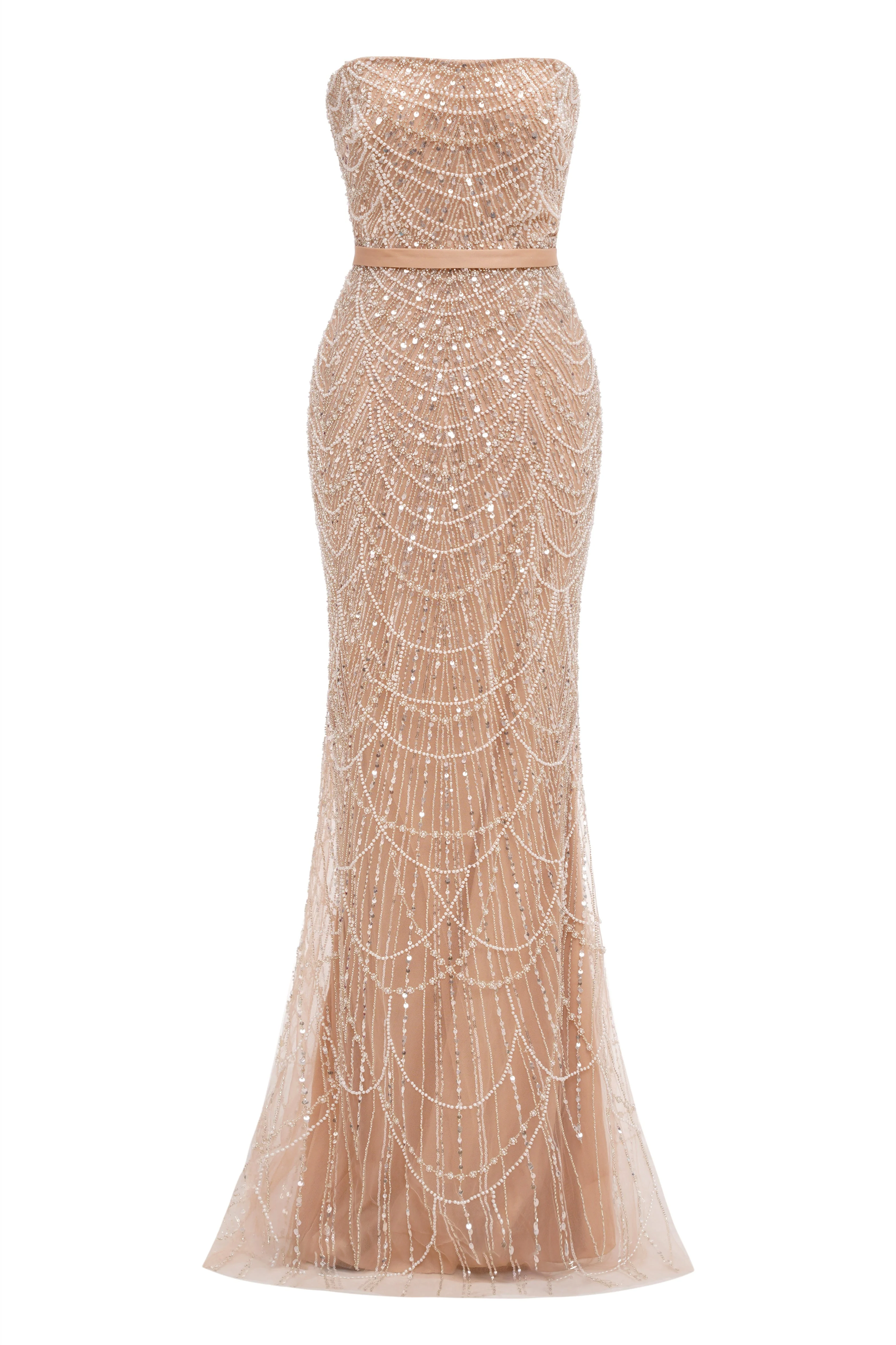 Beading Sweep Train High Neck Zipper Sleeveless Evening Dress - Image 2