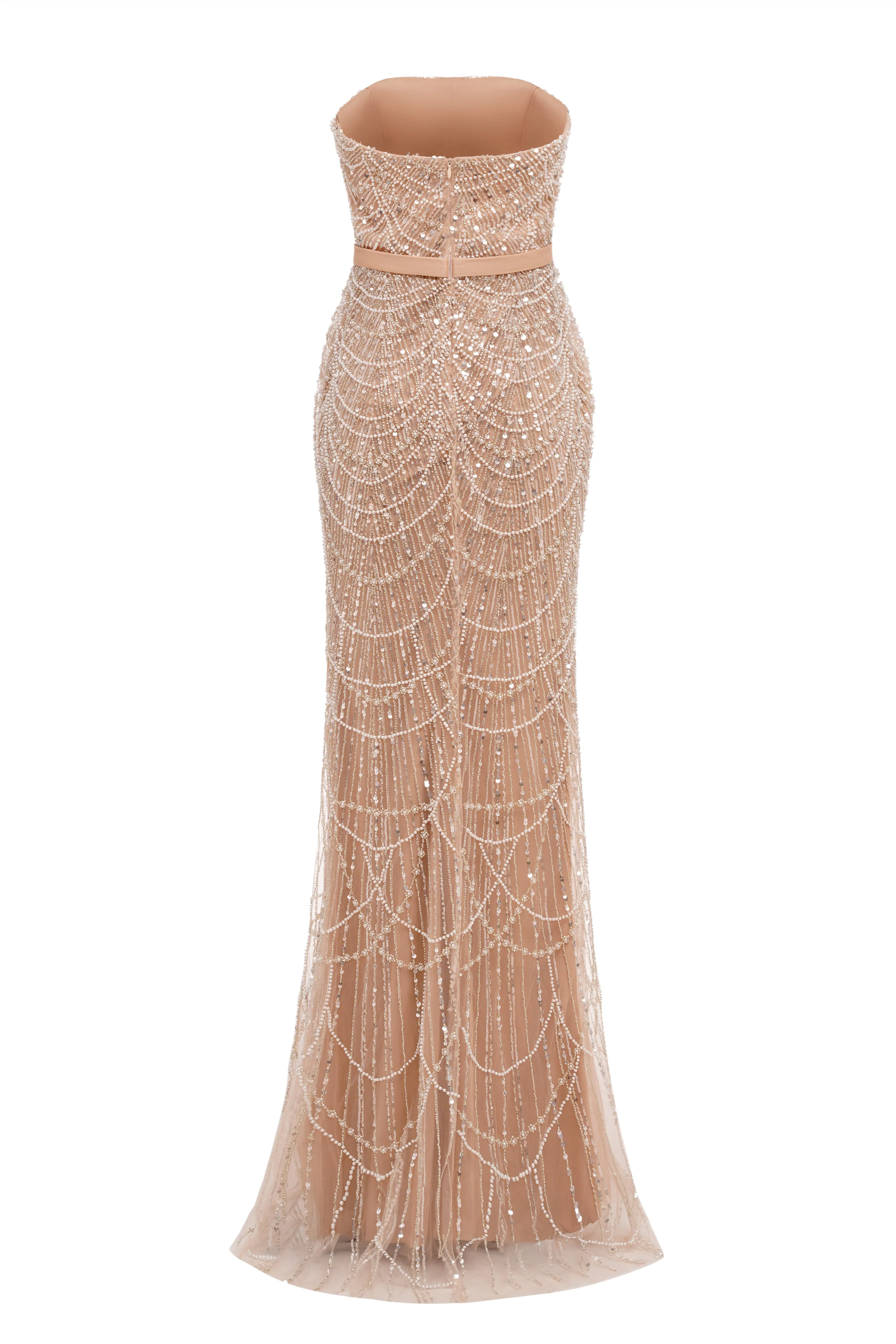 Beading Sweep Train High Neck Zipper Sleeveless Evening Dress - Image 3