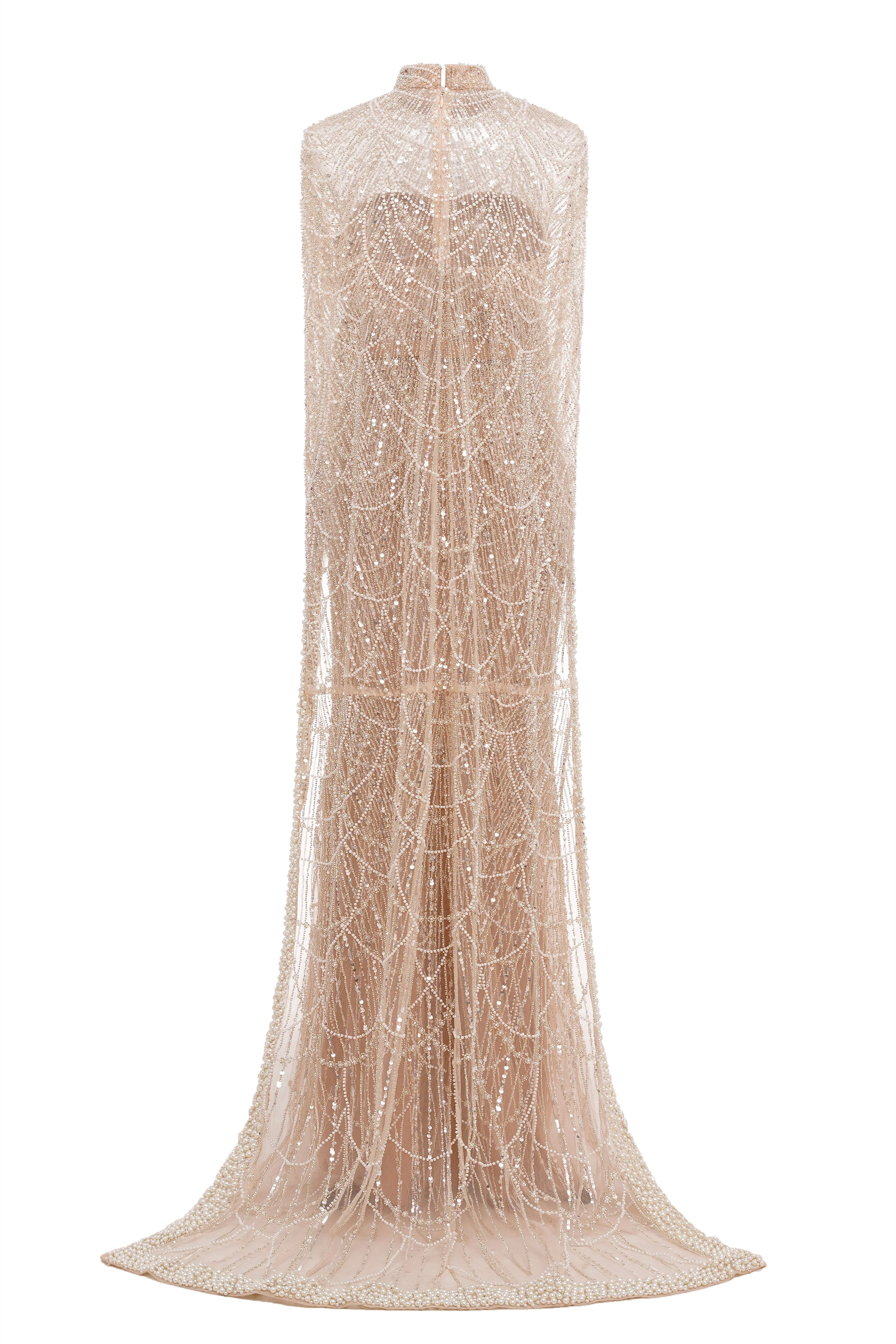 Beading Sweep Train High Neck Zipper Sleeveless Evening Dress - Image 5
