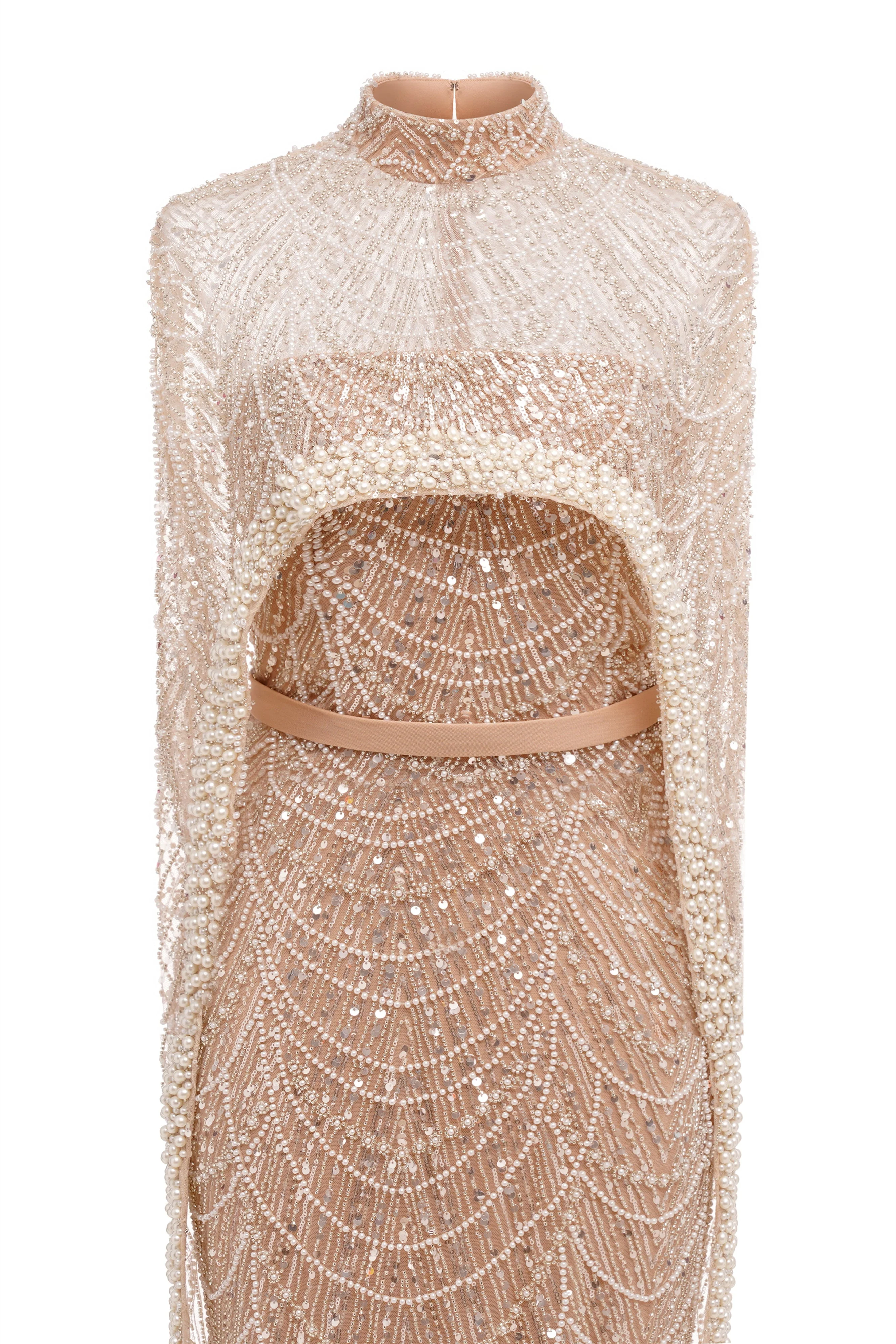 Beading Sweep Train High Neck Zipper Sleeveless Evening Dress - Image 7