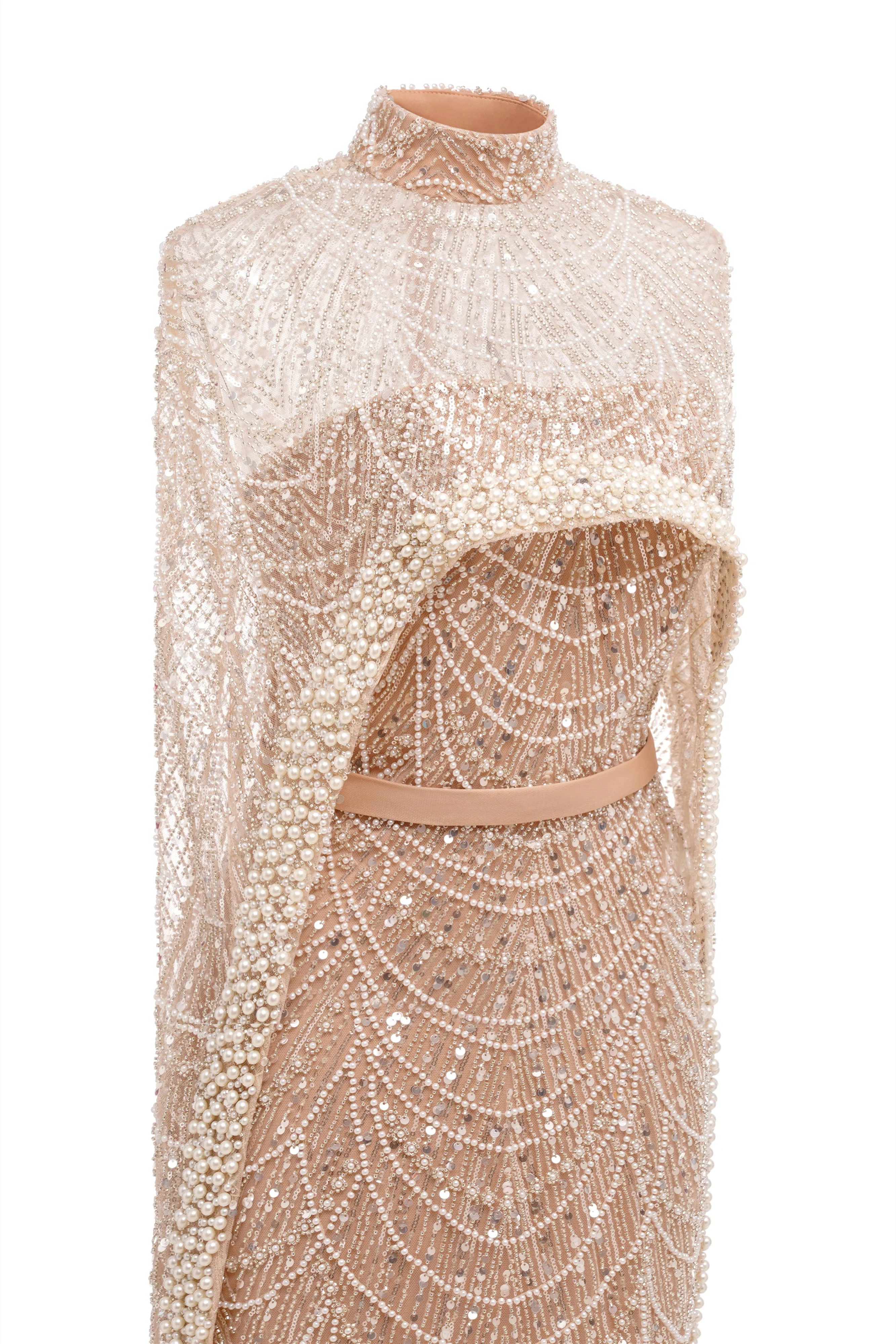 Beading Sweep Train High Neck Zipper Sleeveless Evening Dress - Image 8
