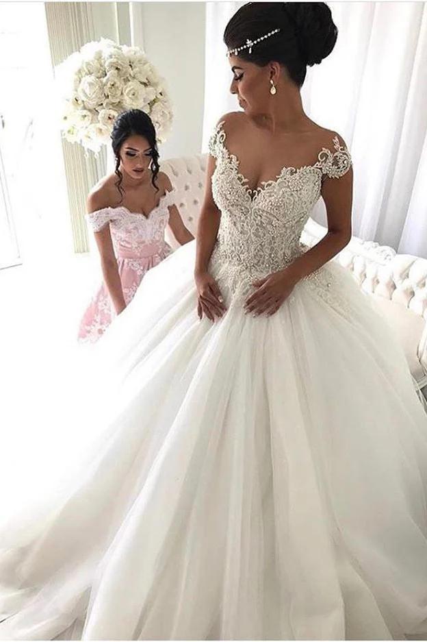 Beads Lace Royal Wedding Dresses Princess Ball Gown Sheer Tulle Modern Bridal Gowns - Image 2