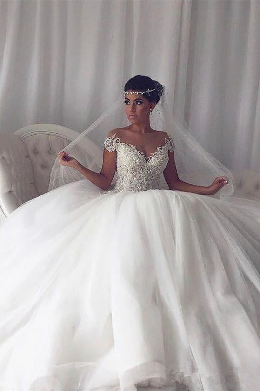 Beads Lace Royal Wedding Dresses Princess Ball Gown Sheer Tulle Modern Bridal Gowns - Image 3