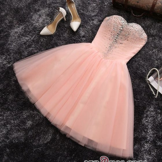 Beads Sequins Short Homecoming Dresses Sweetheart Coral Pink Hoco Dress - Image 3