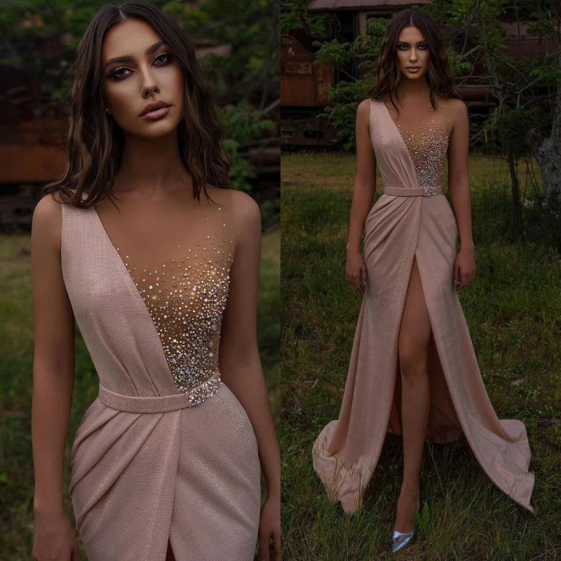 Beautiful Beadings Sleeveless Long Prom Dress With Split - Image 3