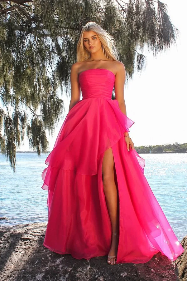 Beautiful Daffodil Strapless A-Line Prom Dresses Sleeveless With High Slit Online - Image 2