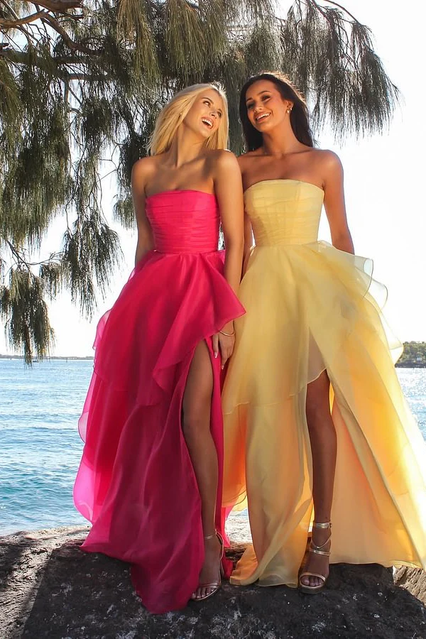 Beautiful Daffodil Strapless A-Line Prom Dresses Sleeveless With High Slit Online - Image 3