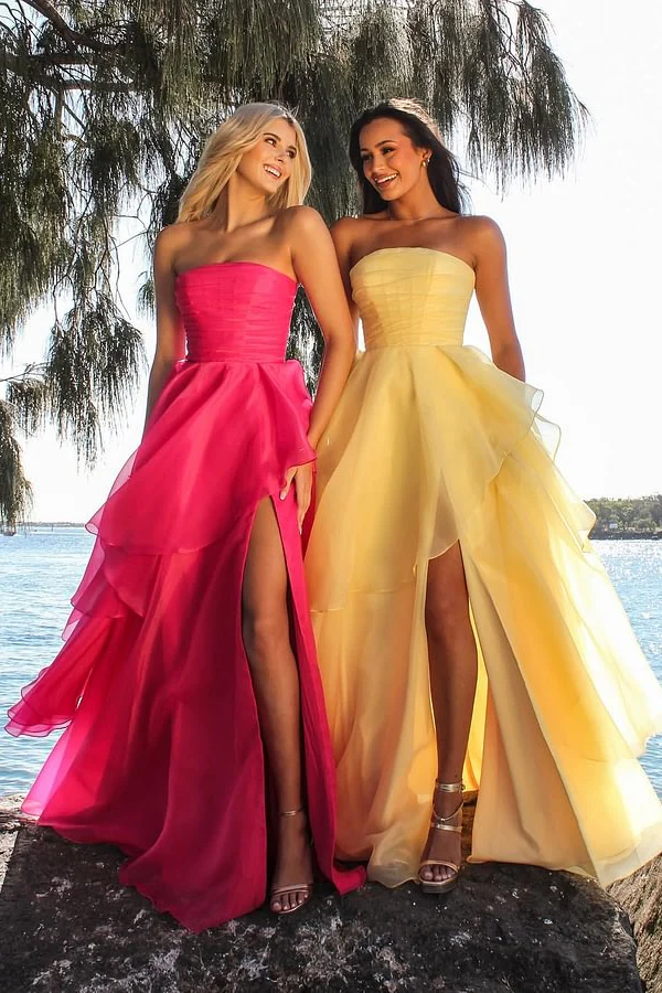 Beautiful Daffodil Strapless A-Line Prom Dresses Sleeveless With High Slit Online - Image 4