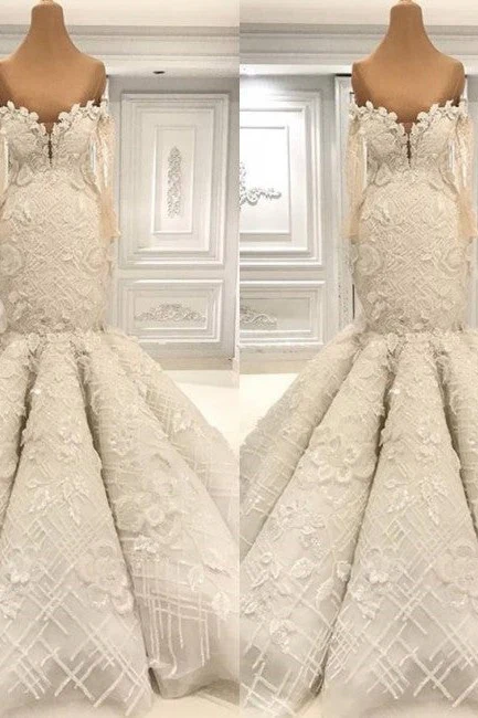 Beautiful Ivory Mermaid Sweetheart Lace Bridal Gowns for Wedding - Image 3