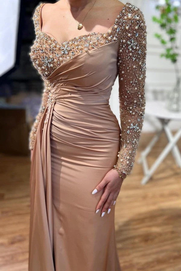 Elegant Long Mermaid Beading Prom Dresses With Long Sleeves - Image 2